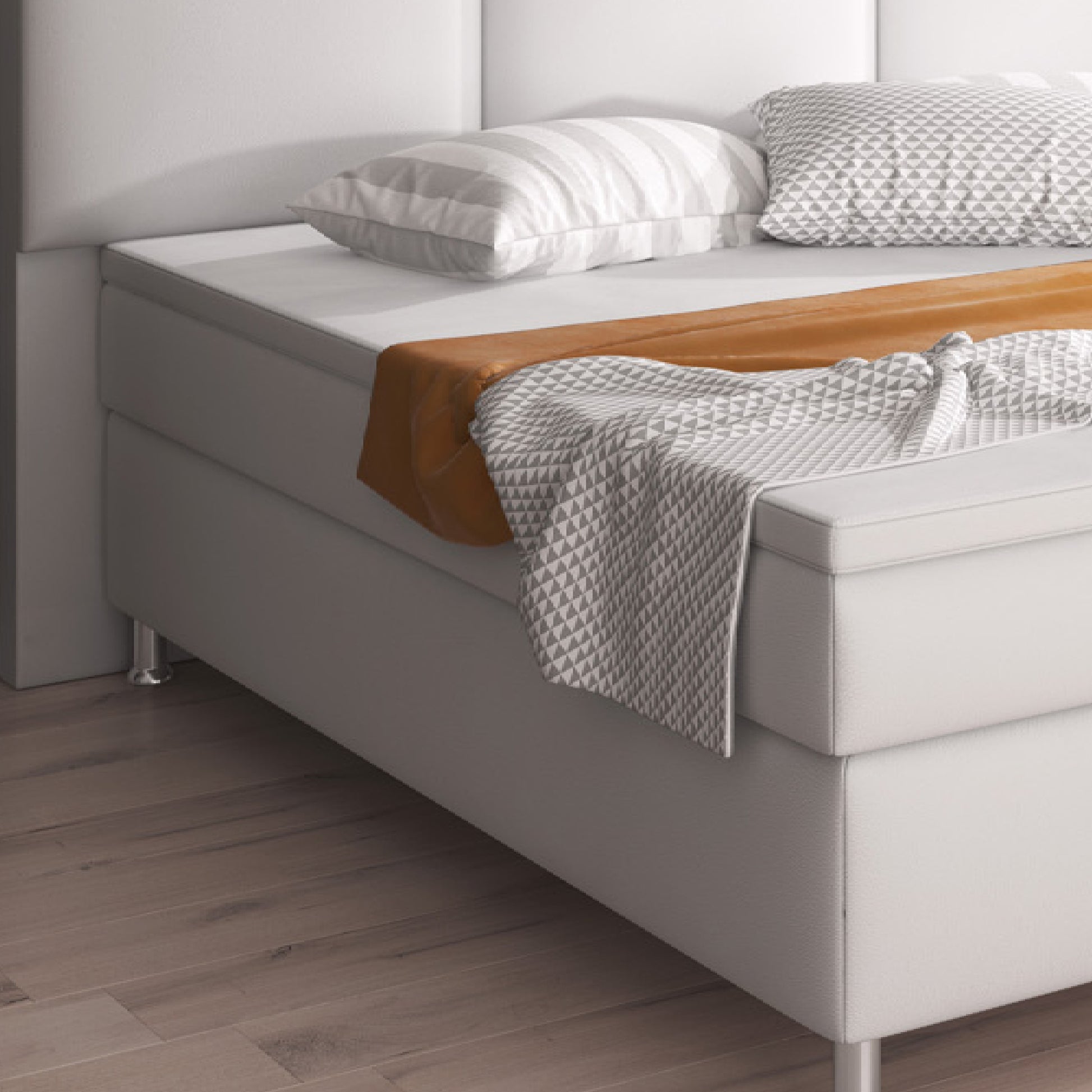 Boxspringbett Oslo 180x200 cm Kunstleder Weiß – 7‑Zonen Matratze & 6 cm Topper - Interbed
