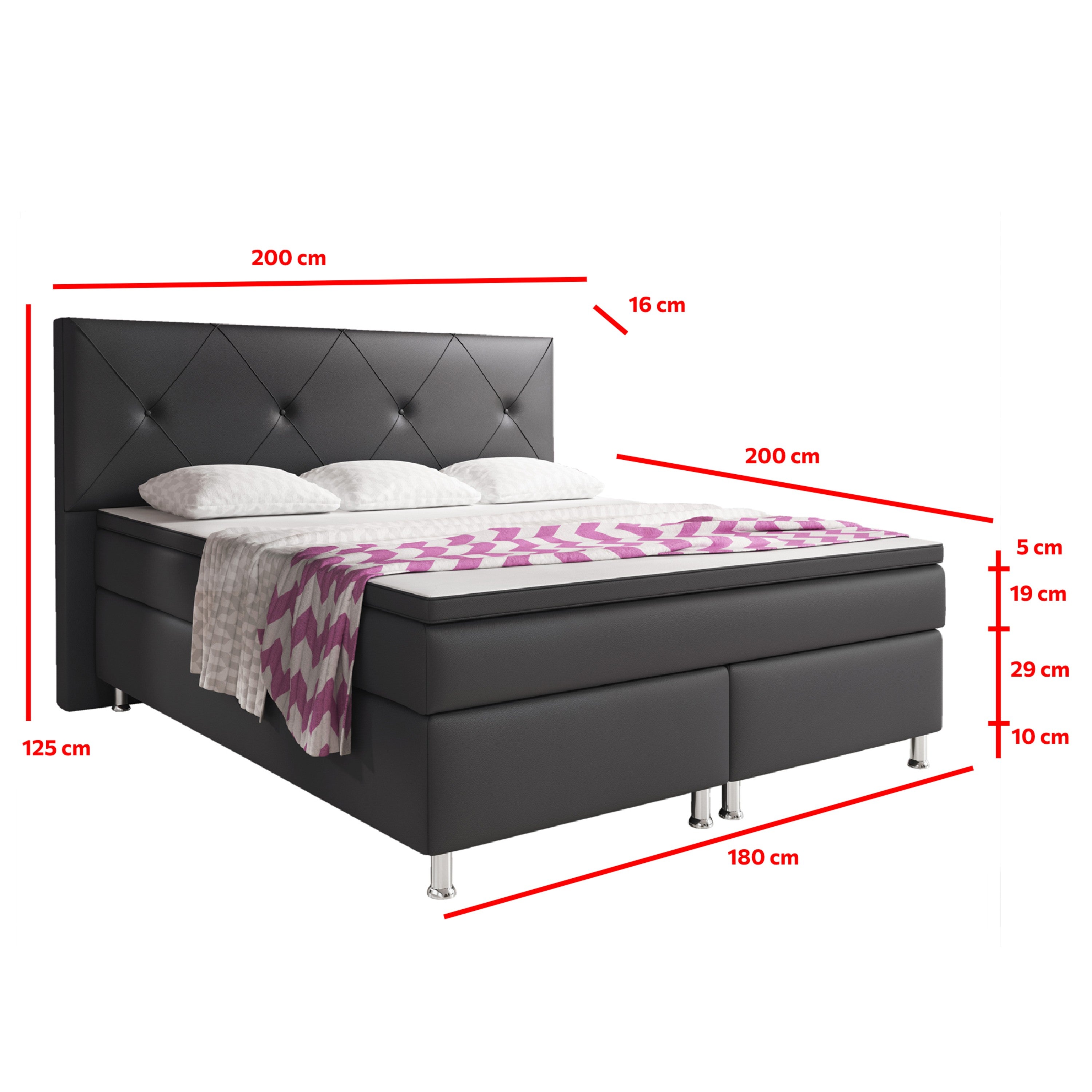Boxspringbett Oxford 180×200 Anthrazit – Kunstleder & 7‑Zonen TFK - Interbed