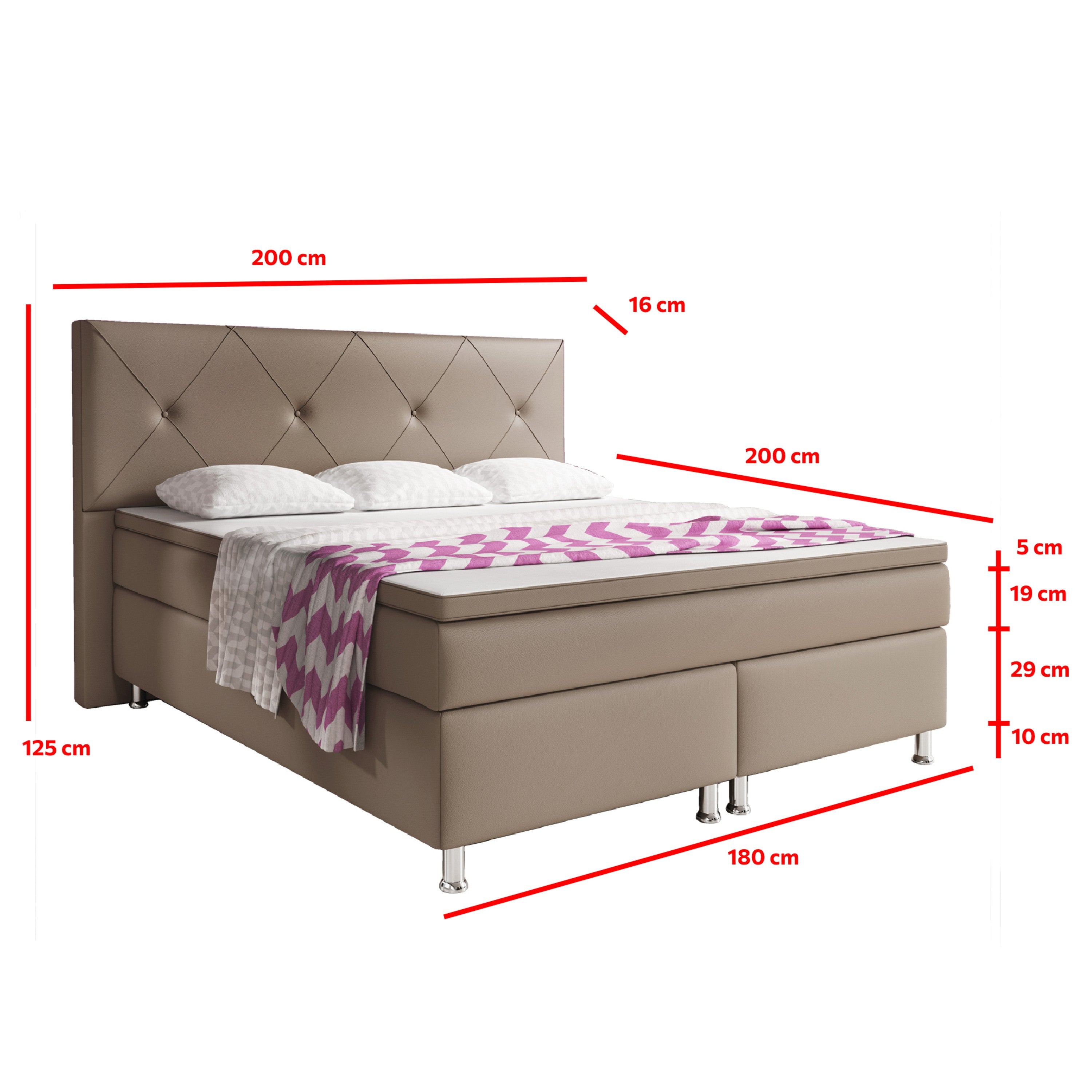 Boxspringbett Oxford 180x200 cm Muddy – Kunstleder, 7‑Zonen TFK & PU-Topper - Interbed