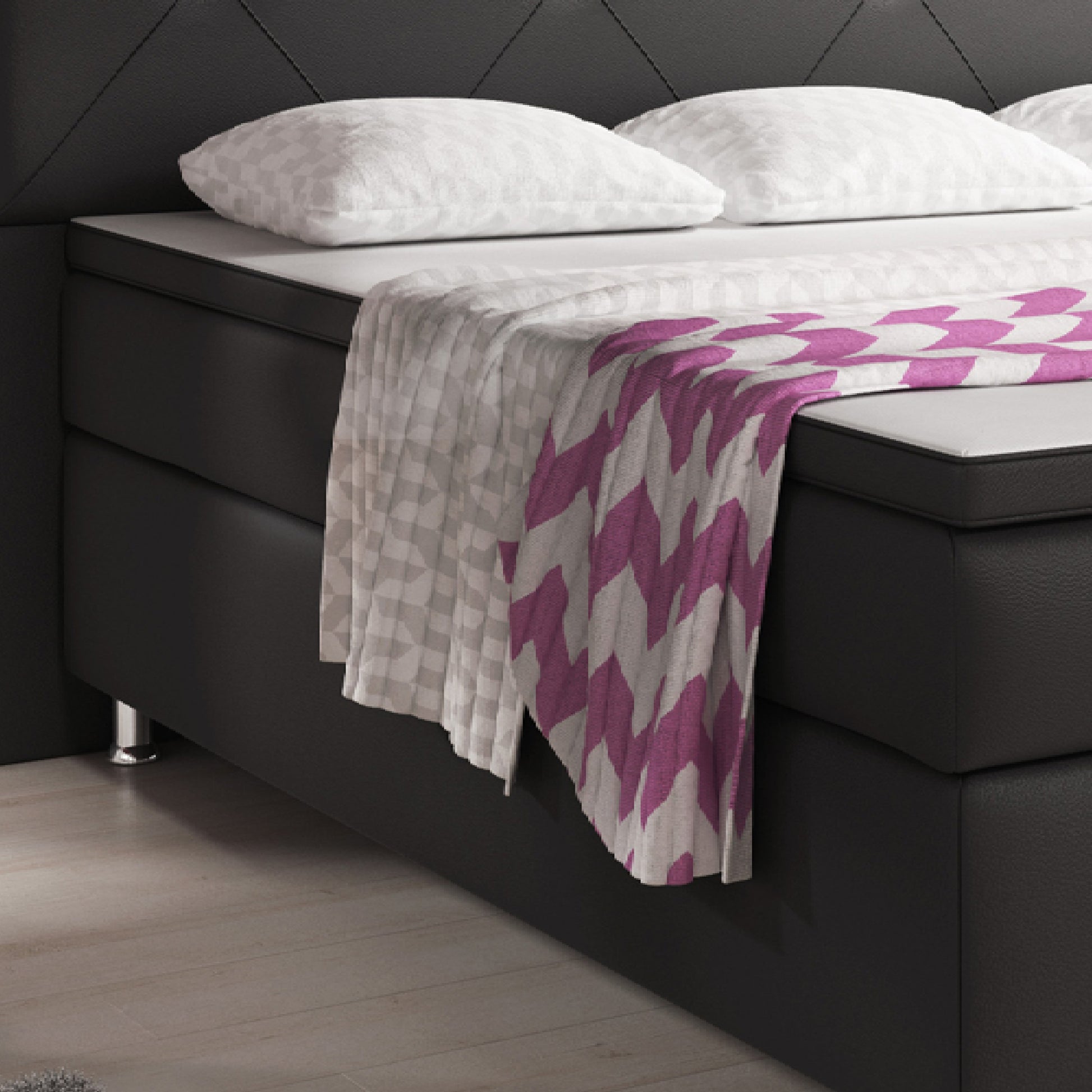 Boxspringbett Oxford 180x200 cm Kunstleder Schwarz – 7‑Zonen & 6 cm Topper - Interbed