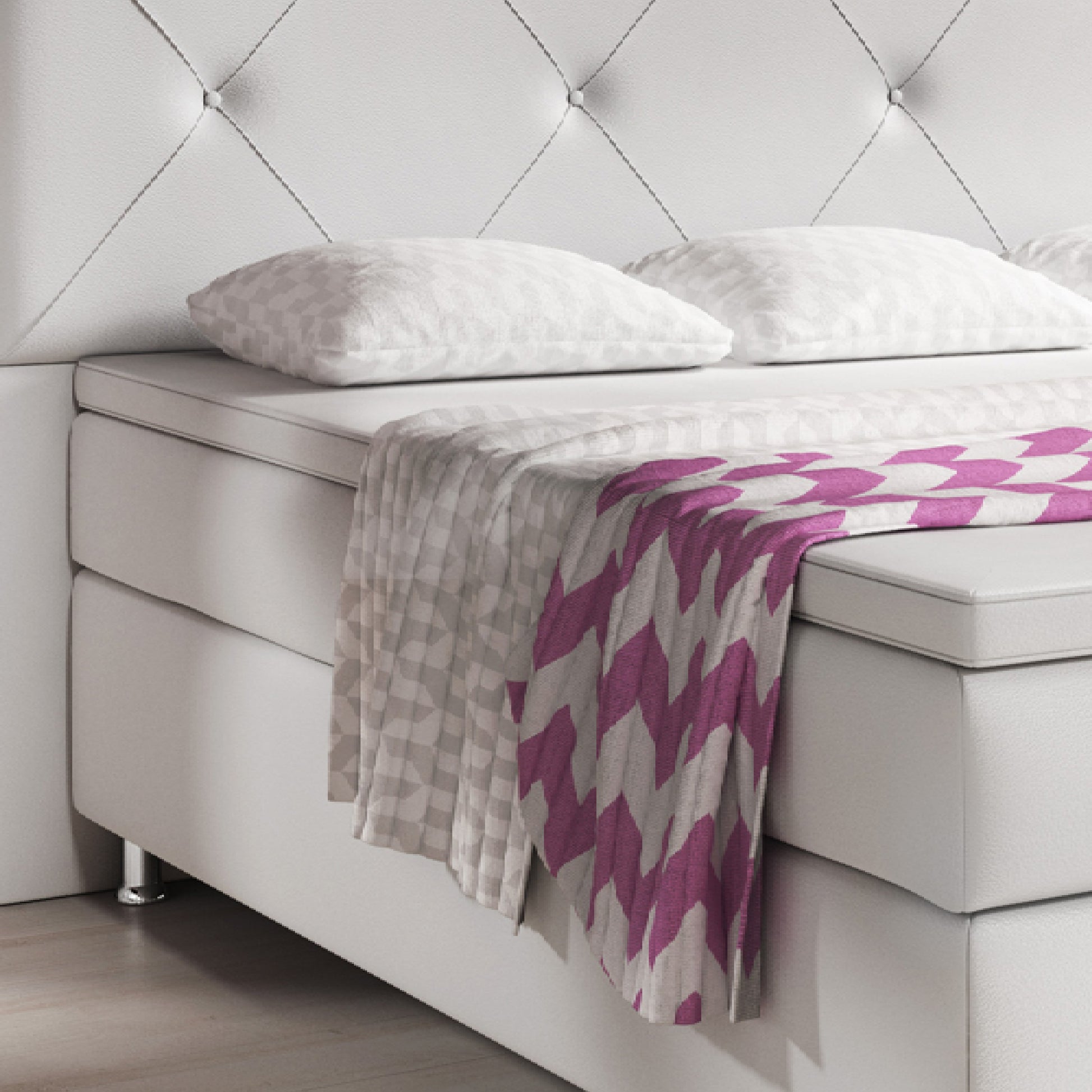 Boxspringbett Oxford 180x200 cm Weiß – Kunstleder, 7‑Zonen TFK & Topper - Interbed