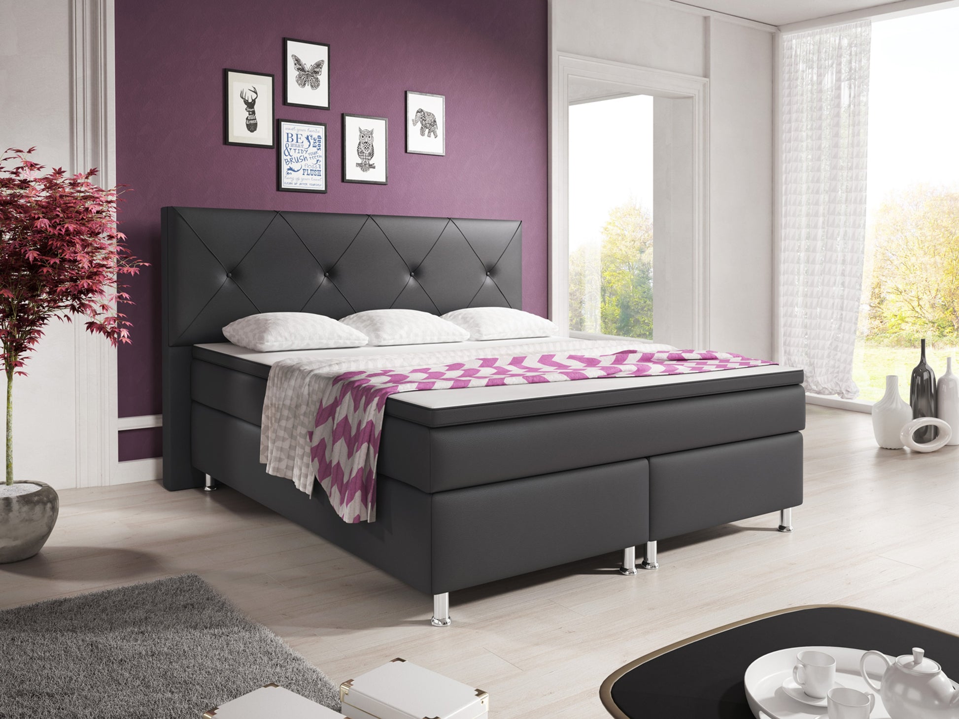 Boxspringbett Oxford 180x200 cm Kunstleder Anthrazit - Interbed