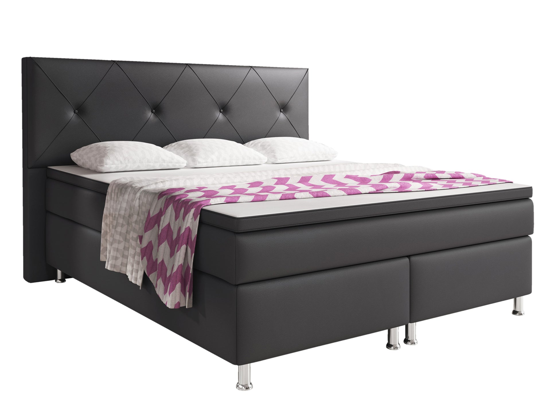 Boxspringbett Oxford 180x200 cm Kunstleder Anthrazit - Interbed