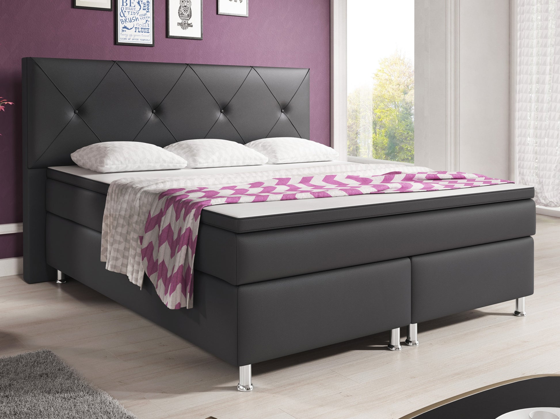 Boxspringbett Oxford 180x200 cm Kunstleder Anthrazit - Interbed