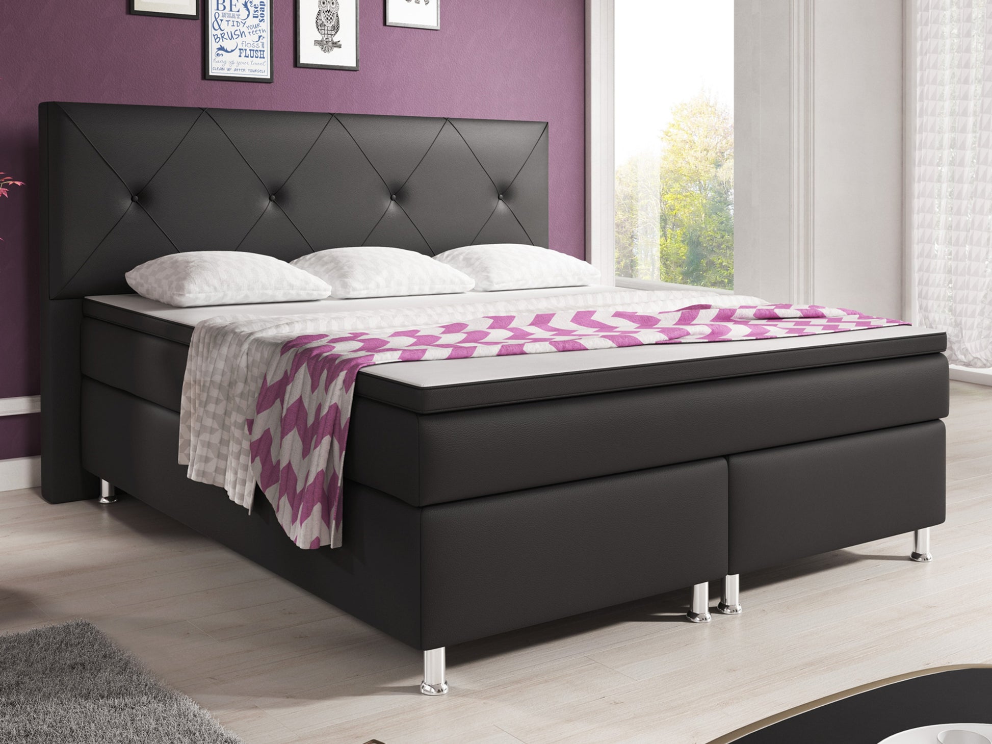 Boxspringbett Oxford 180x200 cm Kunstleder Schwarz - Interbed