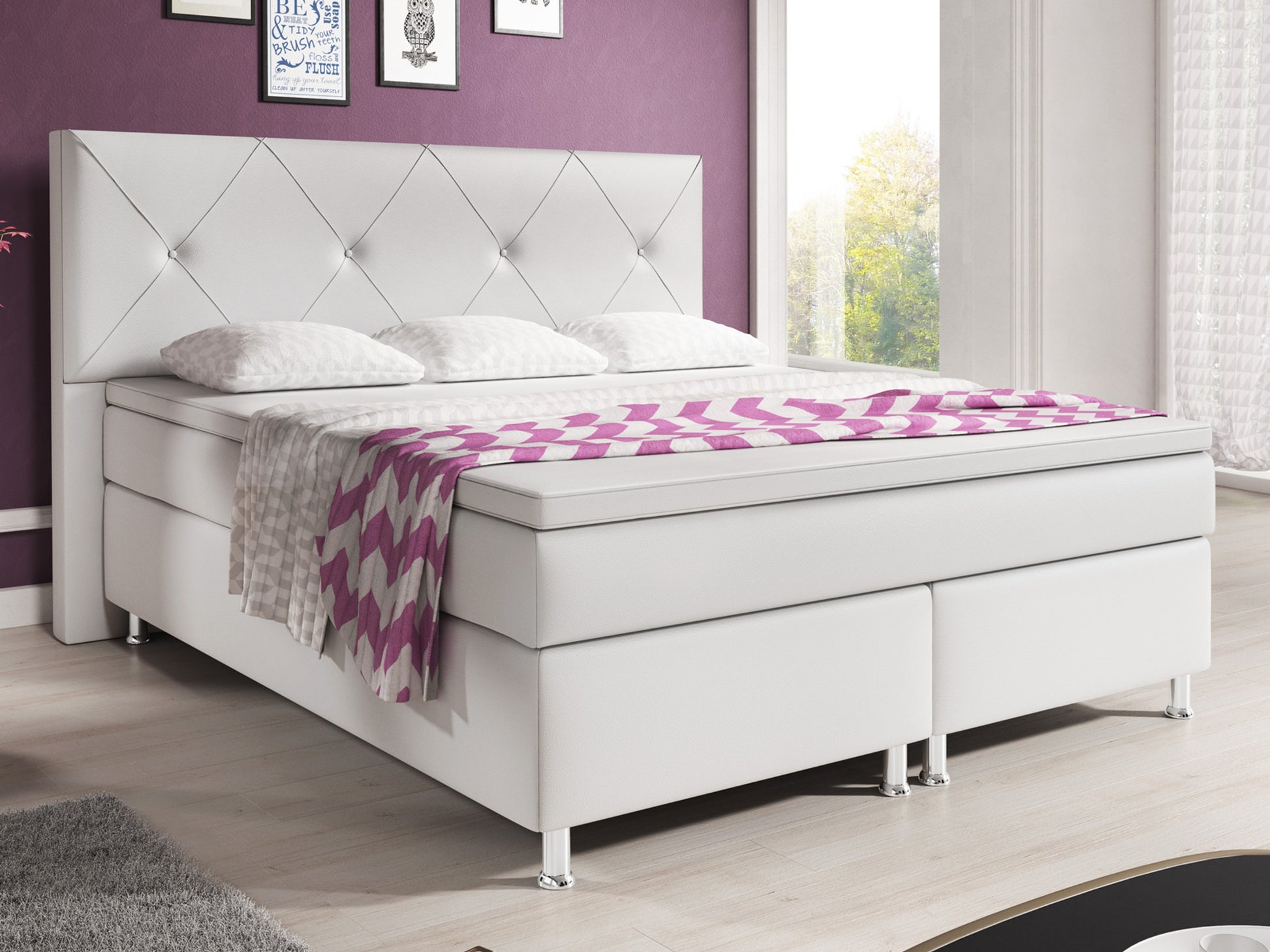 Boxspringbett Oxford 180x200 cm Kunstleder Weiß - Interbed