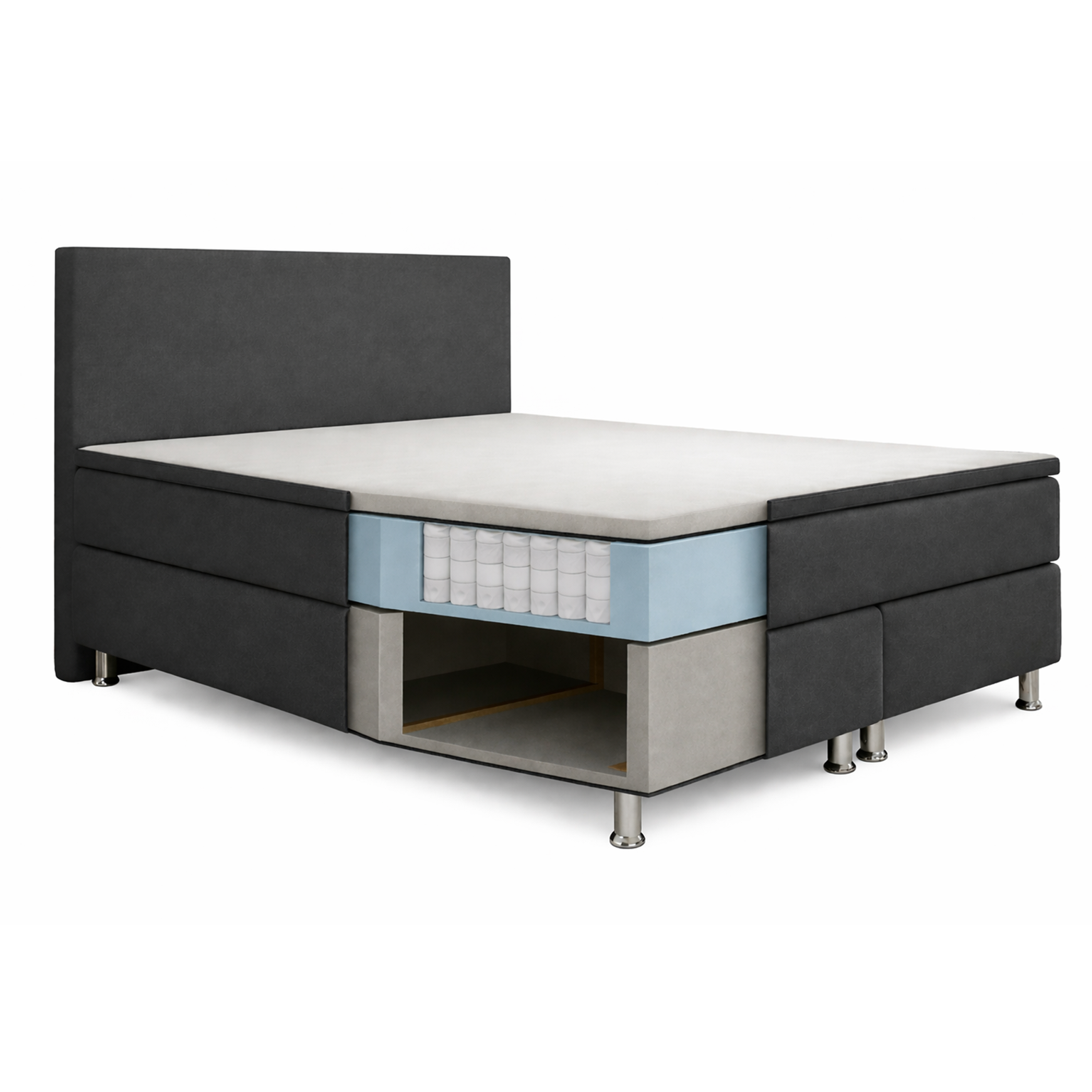 Boxspringbett KN002 140x200 cm – Webstoff Schwarz mit PU-Topper