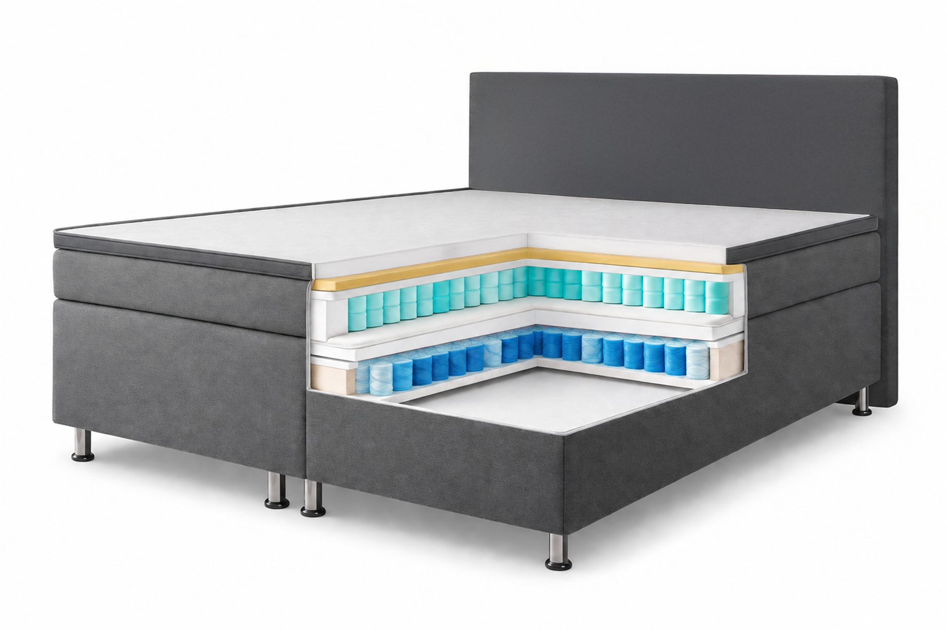 Boxspringbett Miami 90x200 Weiß – Kunstleder, PU-Topper & Bonell H3 - Interbed