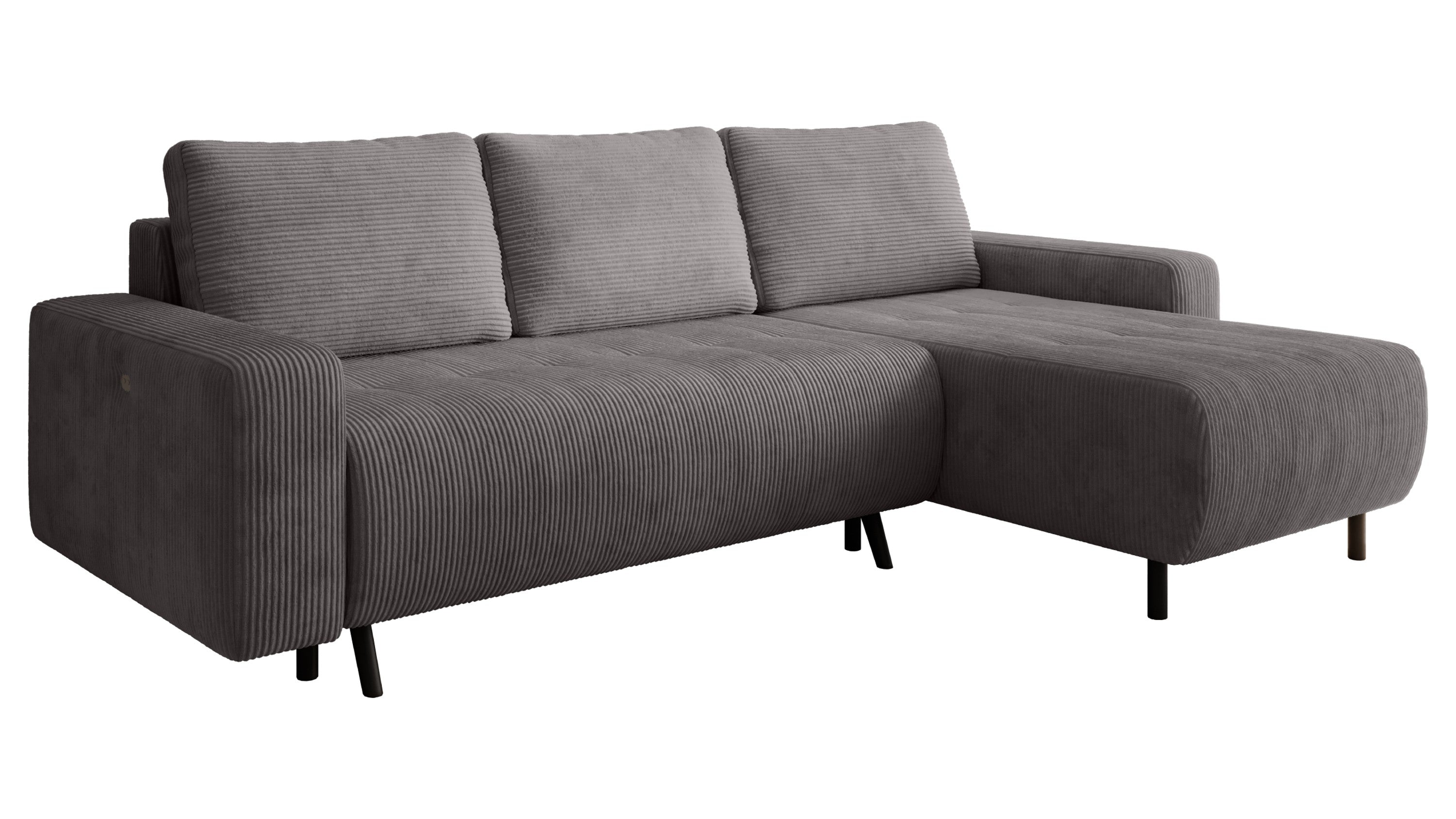 Wohnlandschaft Ecksofa IBIZA Cord Grau mit elektrischer Sitztiefenverstellung Bett Sofa Schlafsofa Ottomane links/rechts universell - Interbed