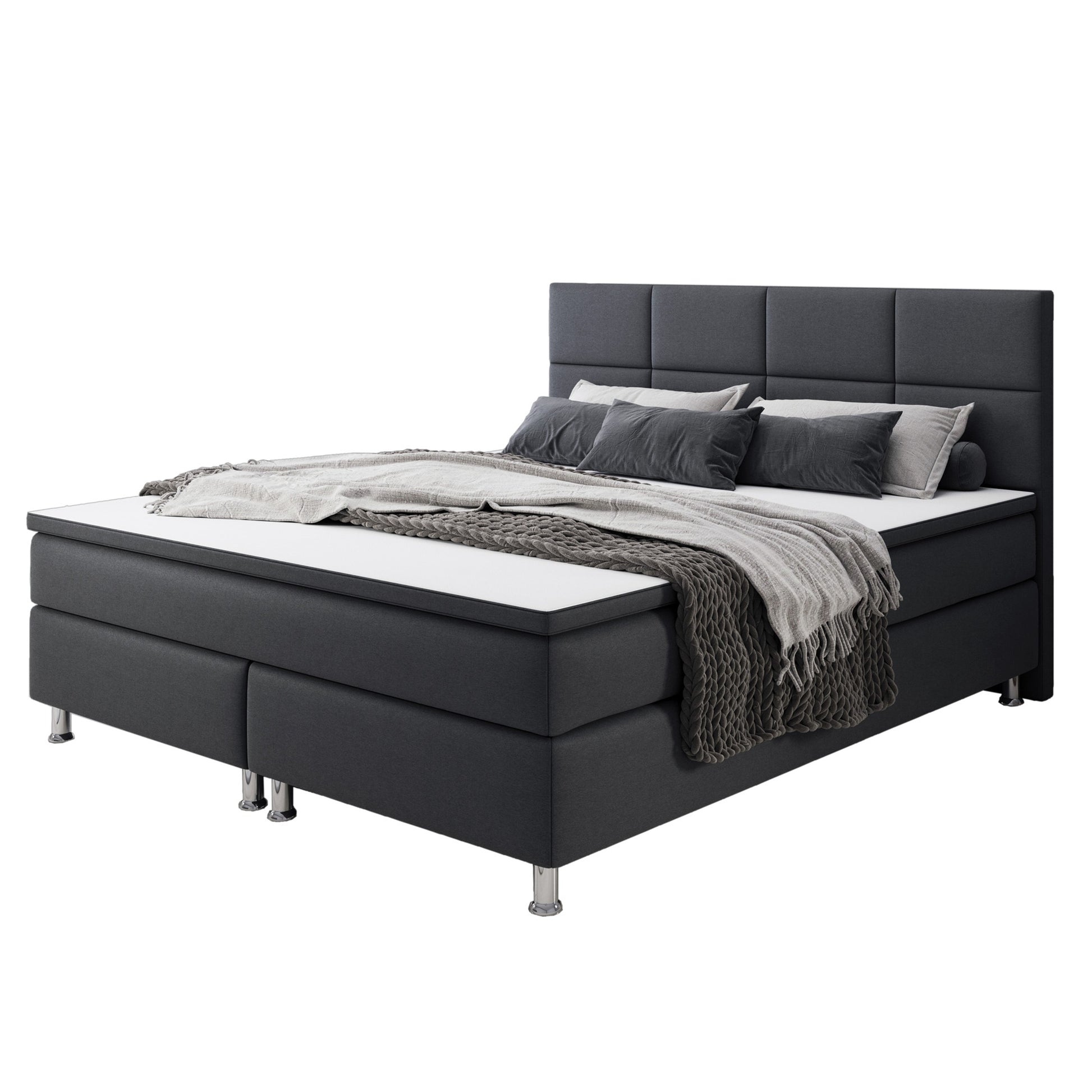 Boxspringbett Rotterdam 180x200 cm Anthrazit – Webstoff & PU-Topper - Interbed