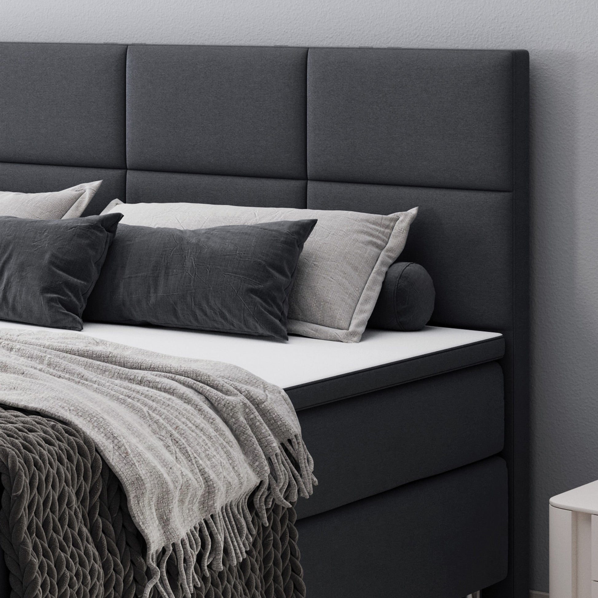 Boxspringbett Rotterdam 180x200 cm Anthrazit – Webstoff & PU-Topper - Interbed
