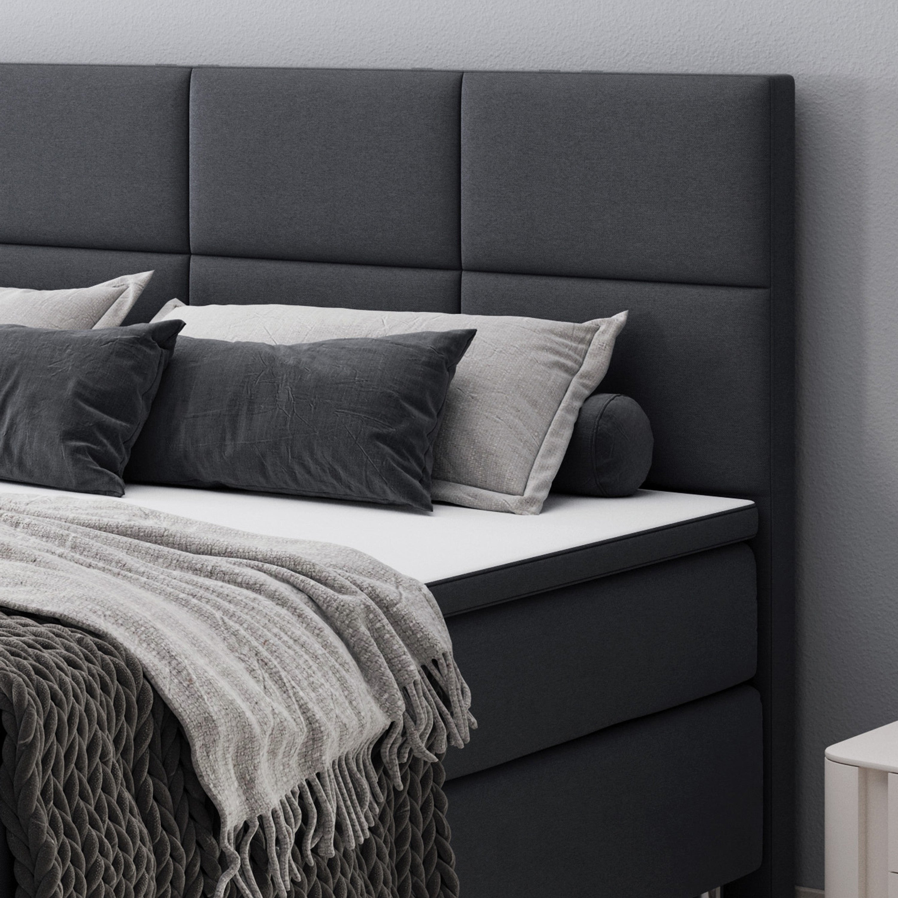 Boxspringbett Rotterdam 180x200 cm Anthrazit – Webstoff & PU-Topper - Interbed