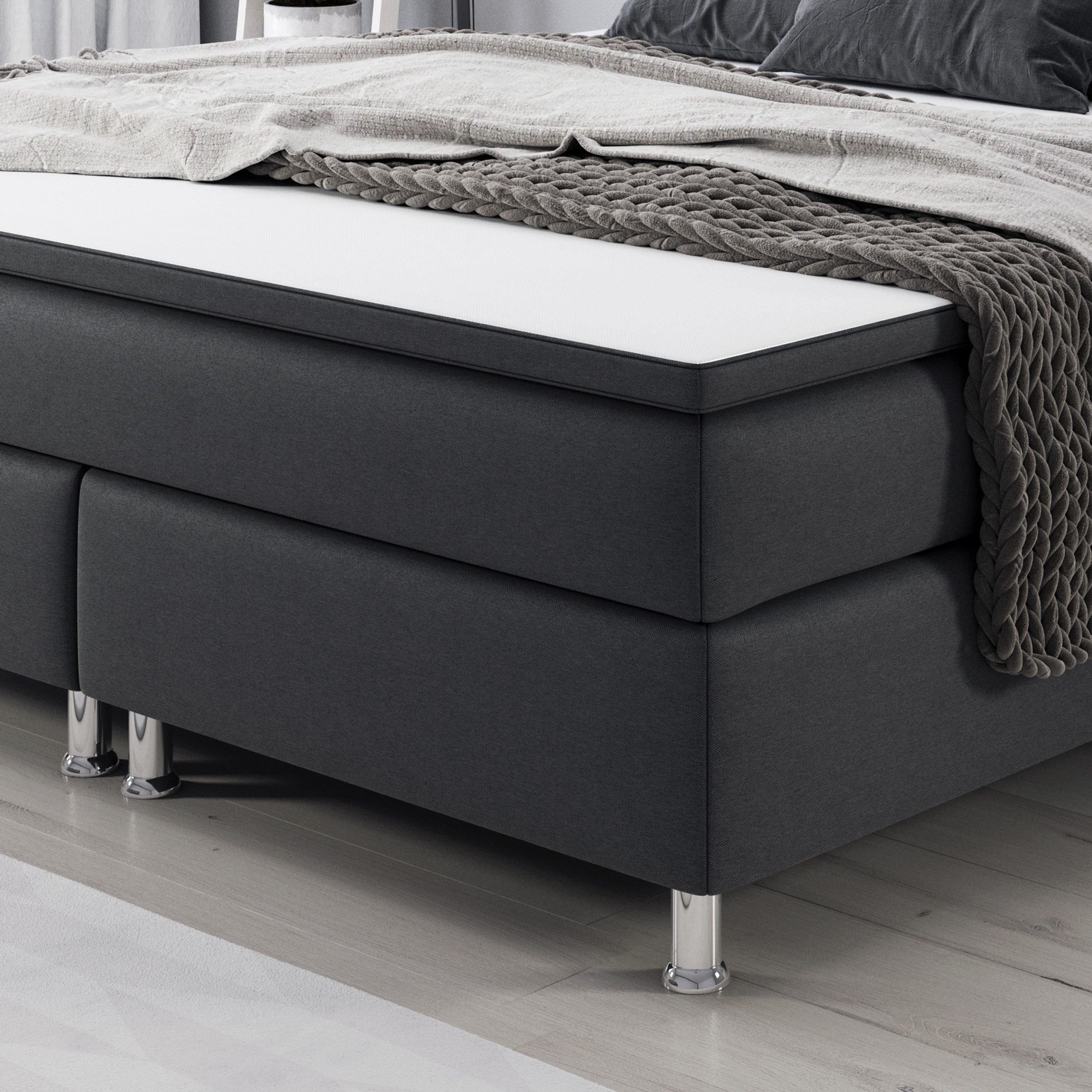 Boxspringbett Rotterdam 180x200 cm Anthrazit – Webstoff & PU-Topper - Interbed