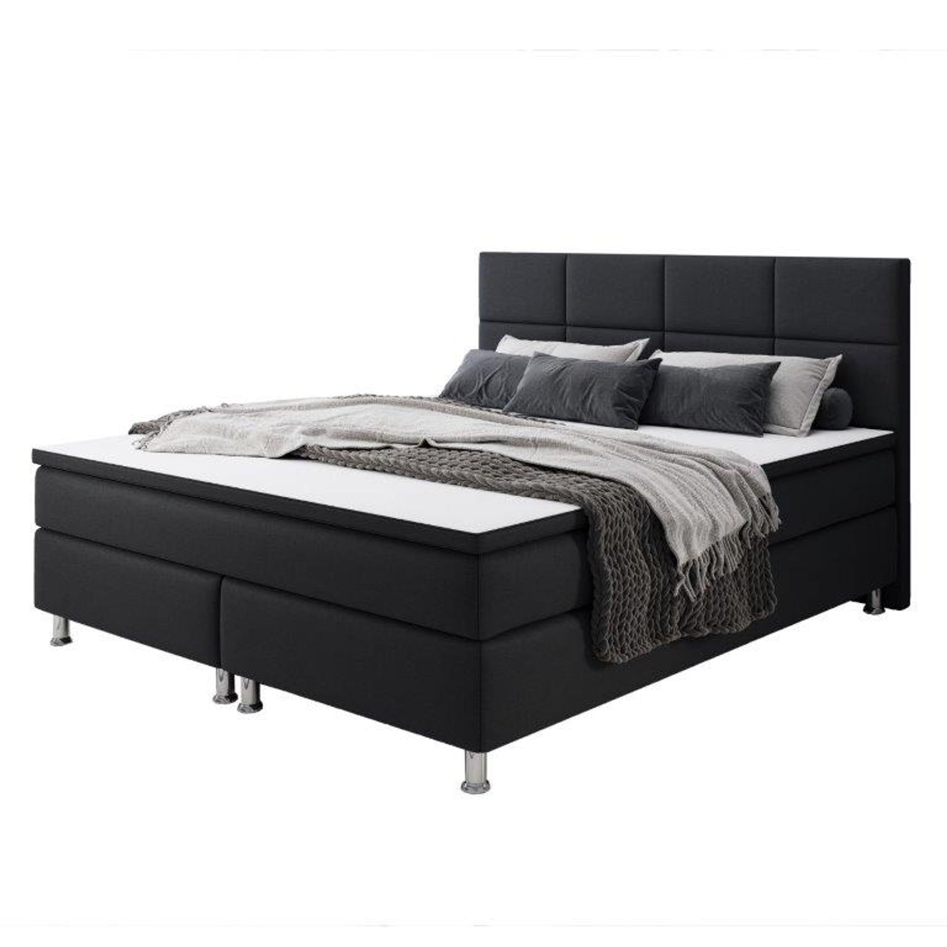 Boxspringbett Rotterdam 180x200 cm – Webstoff Schwarz mit PU-Topper - Interbed