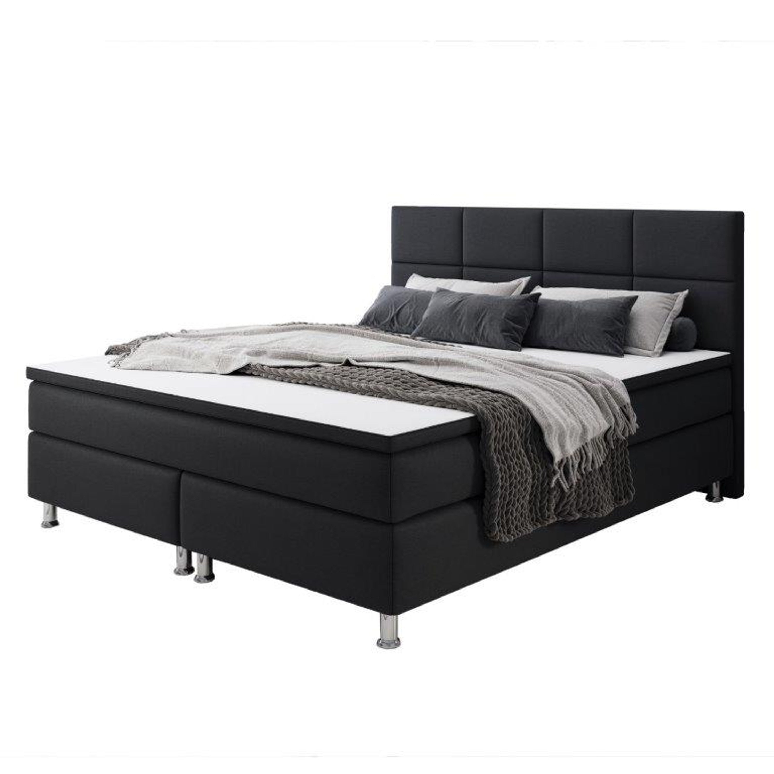 Boxspringbett R002 180x200 cm – Webstoff Schwarz mit PU-Topper - Interbed