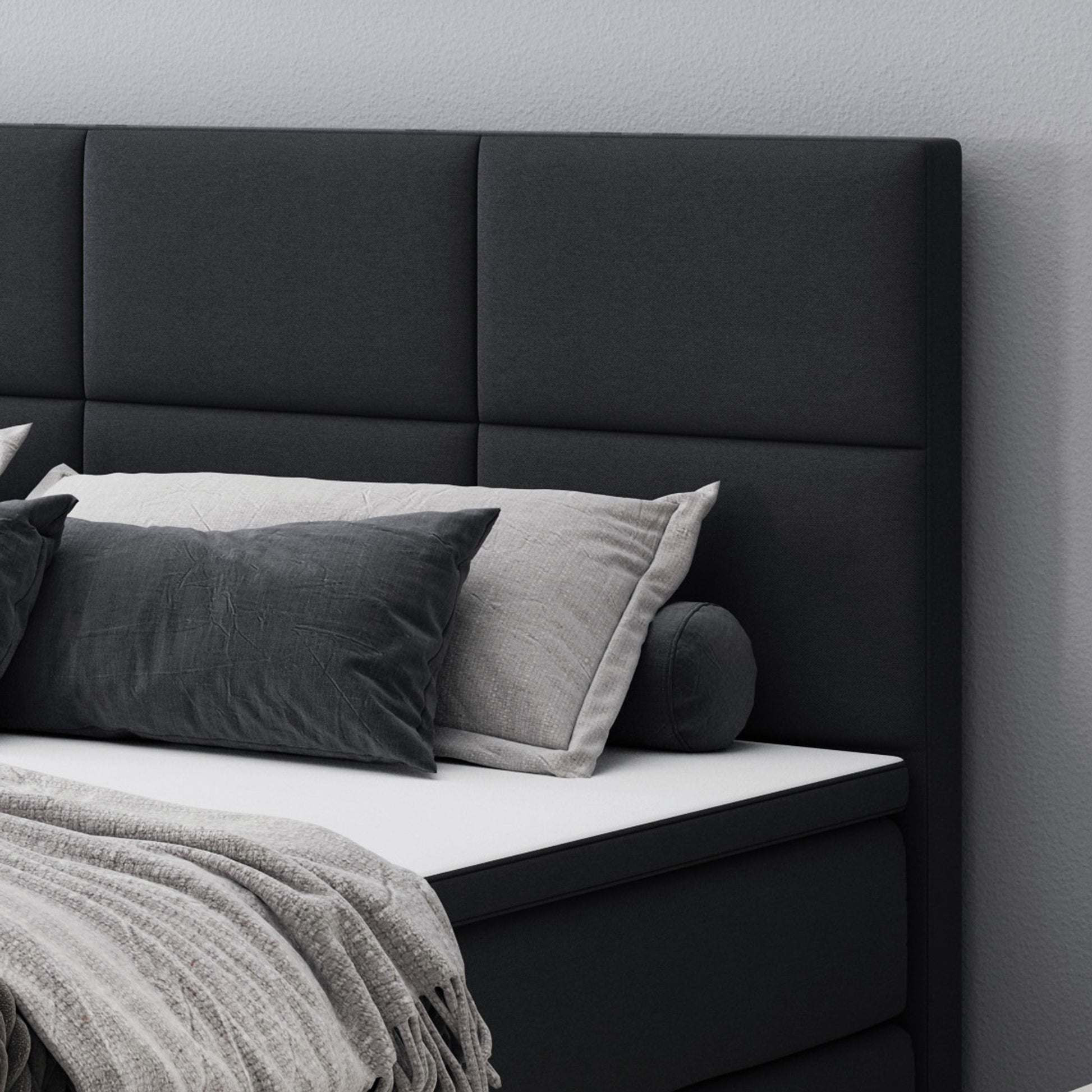 Boxspringbett Rotterdam 180x200 cm – Webstoff Schwarz mit PU-Topper - Interbed