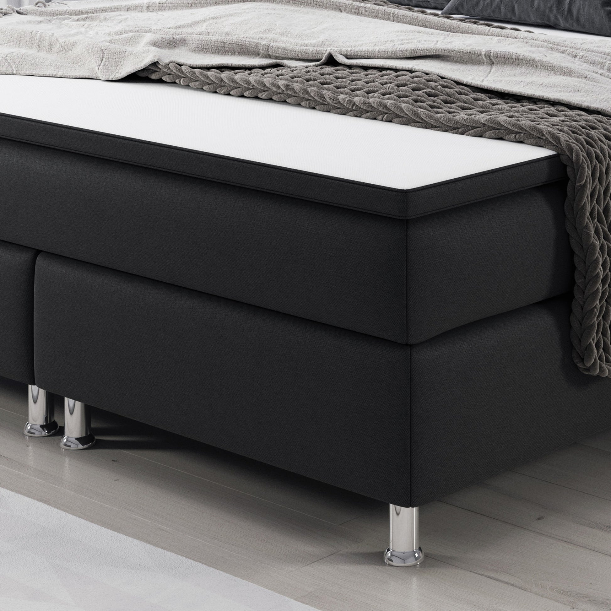 Boxspringbett Rotterdam 180x200 cm – Webstoff Schwarz mit PU-Topper - Interbed
