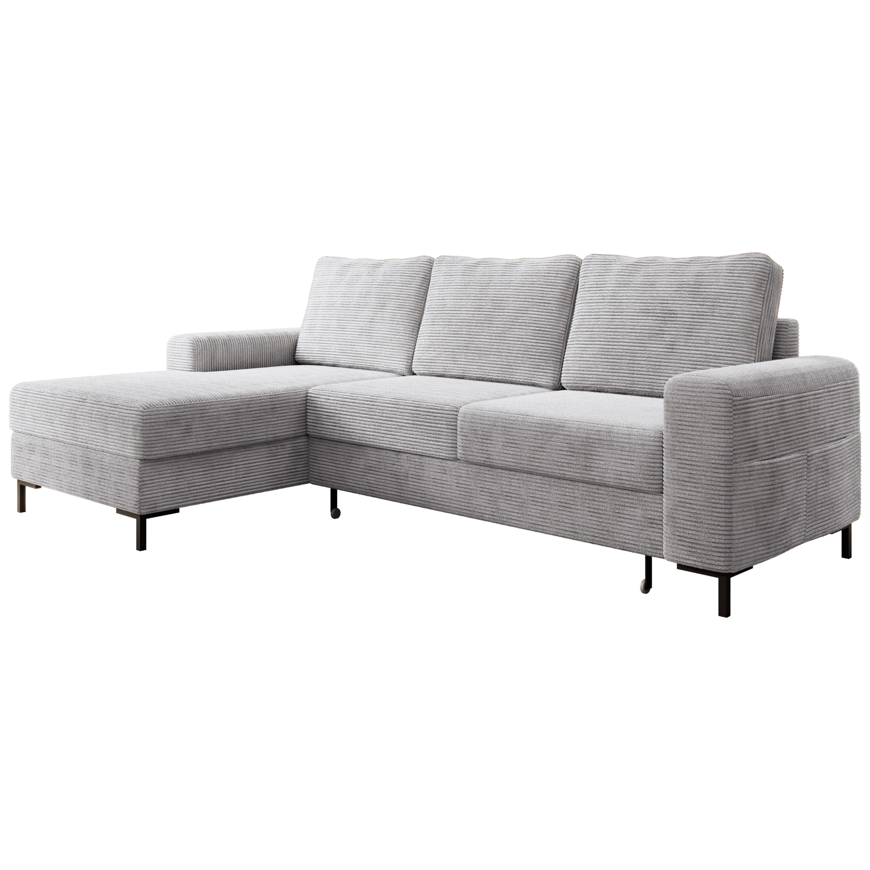 Ecksofa OSAKA Cord Grau mit Bettfunktion und Bettkasten Ottomane links - Interbed