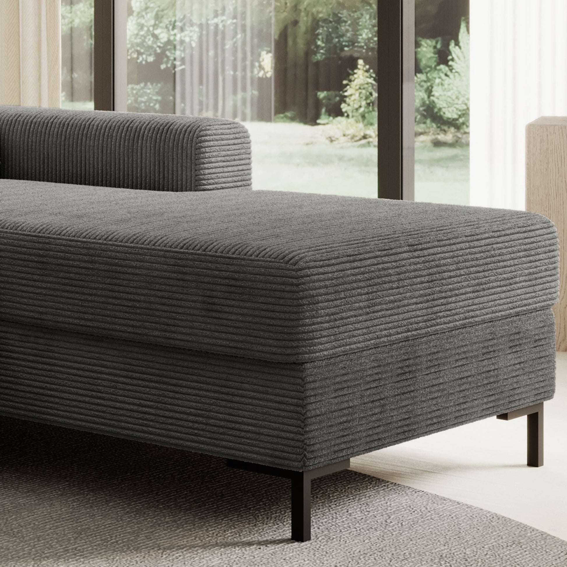 Ecksofa OSAKA Cord Anthrazit mit Bettfunktion und Bettkasten Ottomane rechts - Interbed