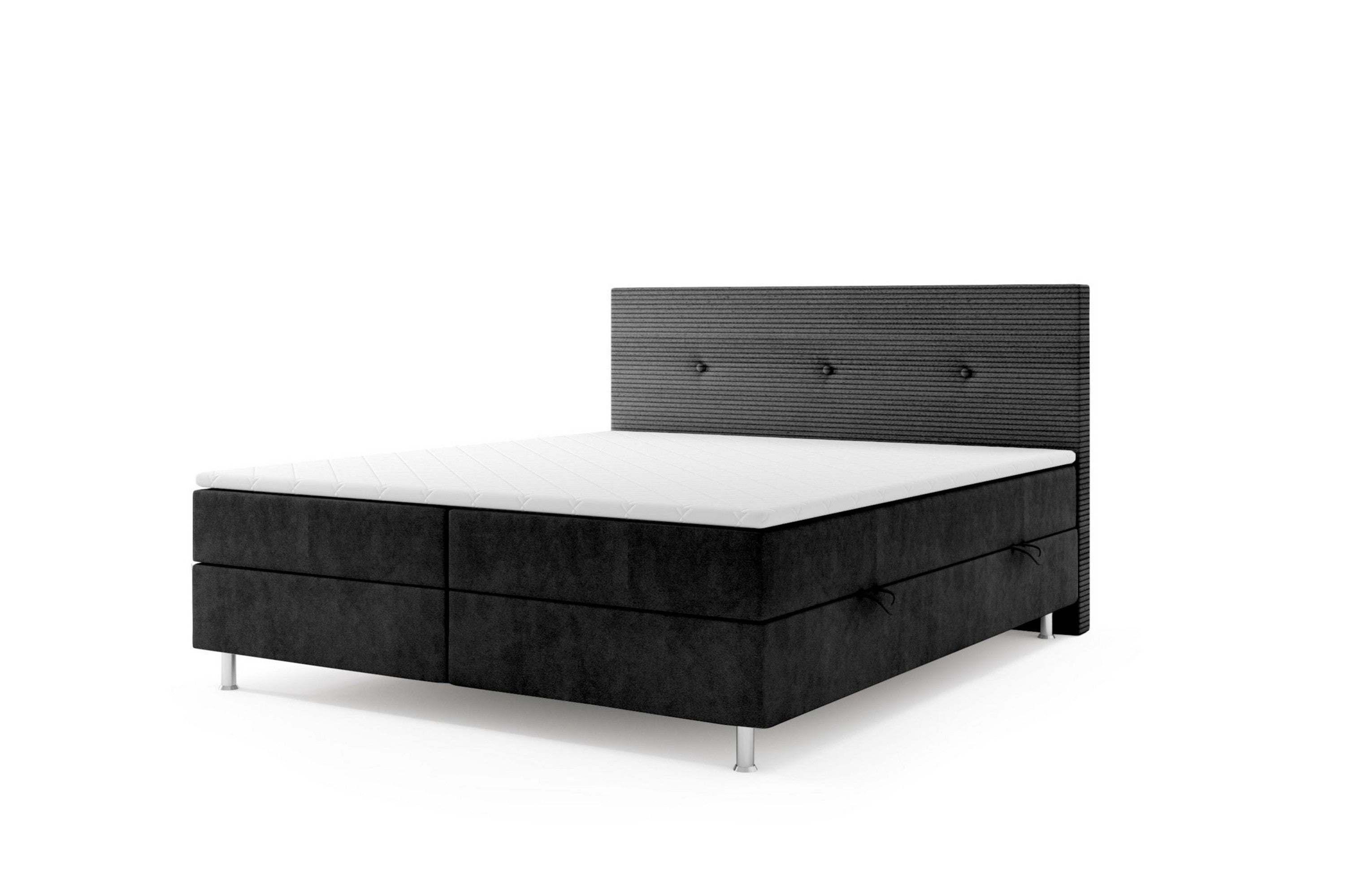 Boxspringbett SALVADOR mit Bettkasten 180 x 200 cm Webstoff Schwarz Bett Bettkasten Topper - Interbed