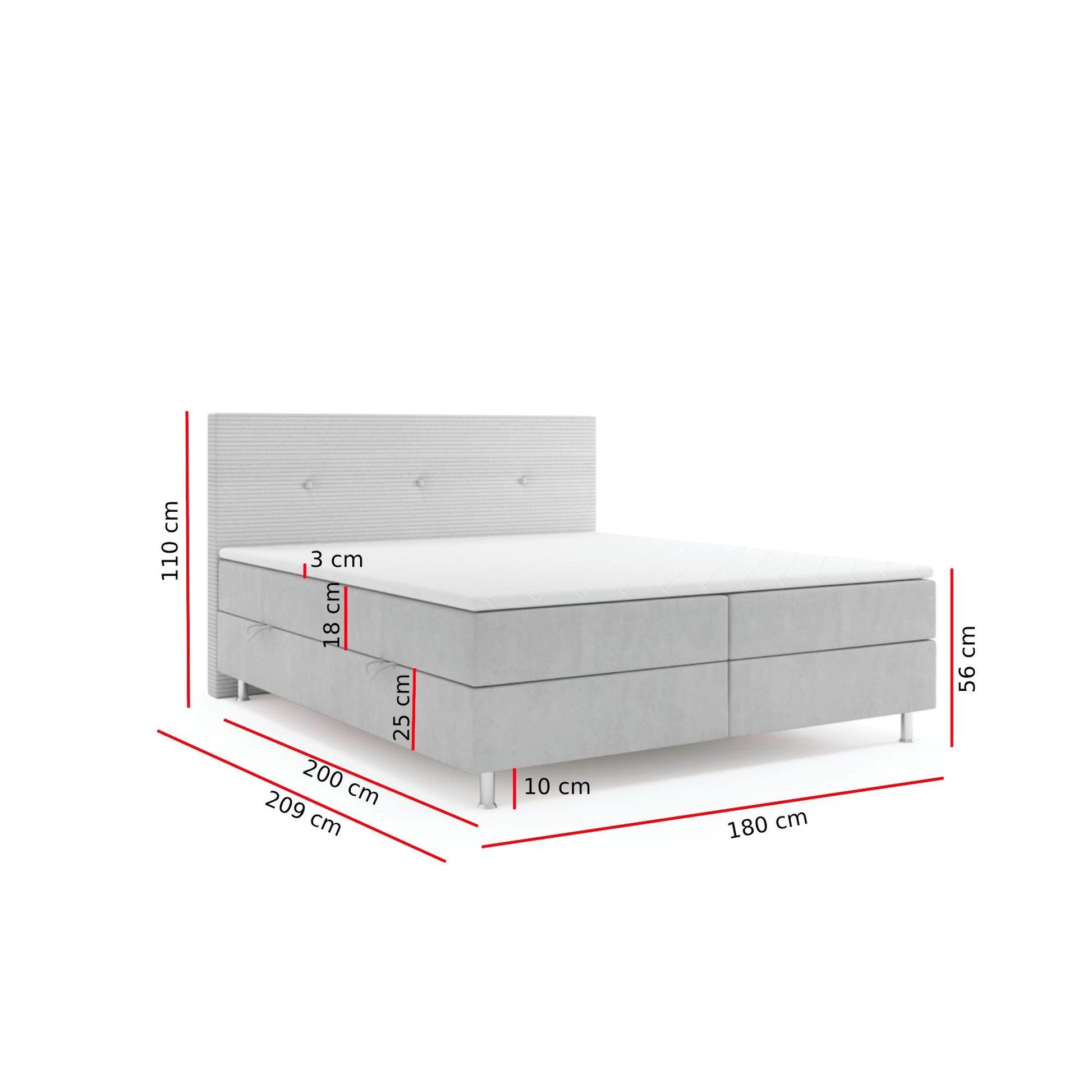 Boxspringbett SALVADOR mit Bettkasten 180 x 200 cm Webstoff Grau Bett Bettkasten Topper - Interbed