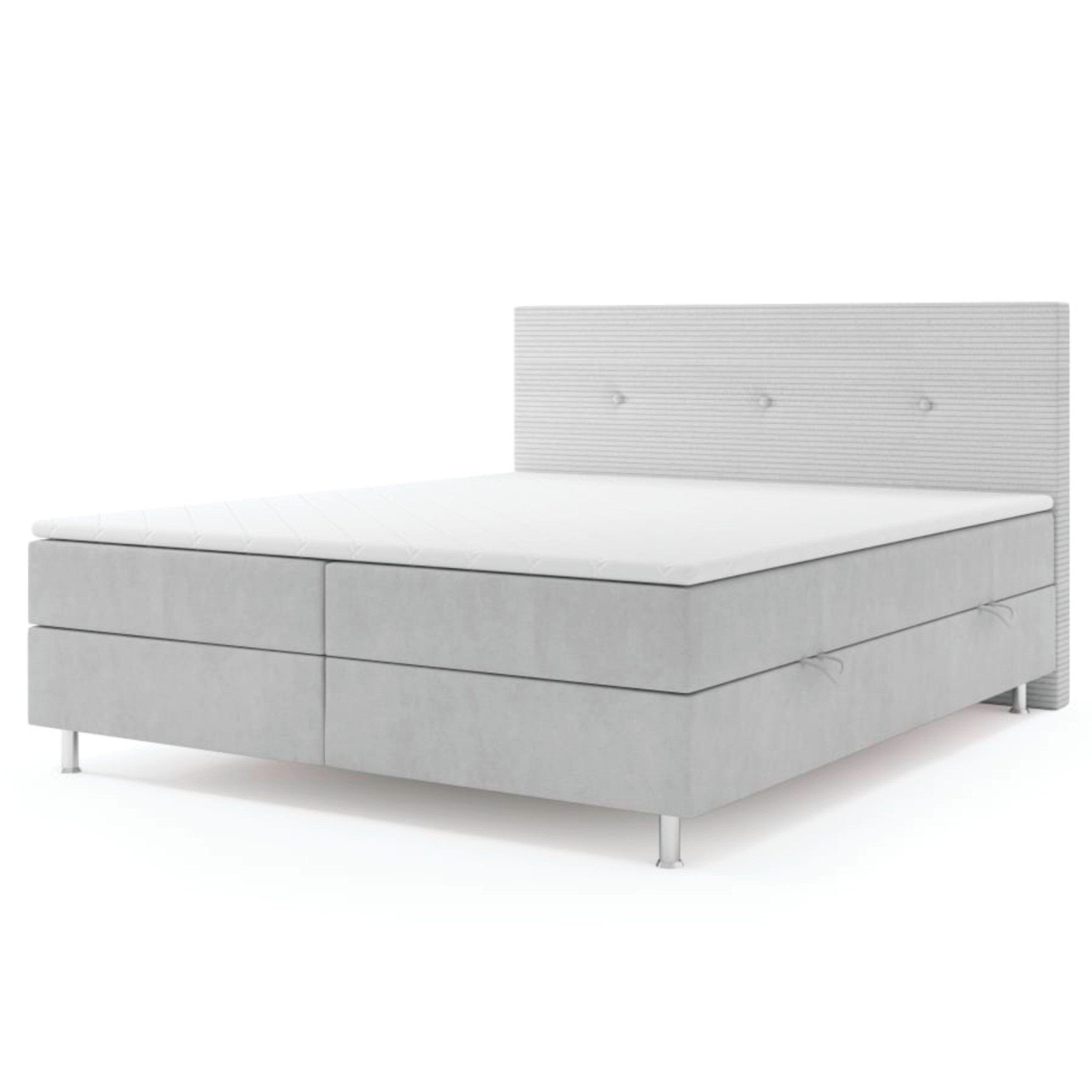 Boxspringbett SALVADOR mit Bettkasten 180 x 200 cm Webstoff Grau Bett Bettkasten Topper - Interbed