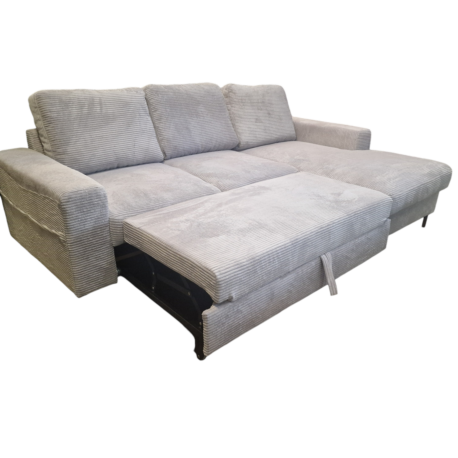 Ecksofa OSAKA Cord Anthrazit mit Bettfunktion und Bettkasten Ottomane rechts - Interbed