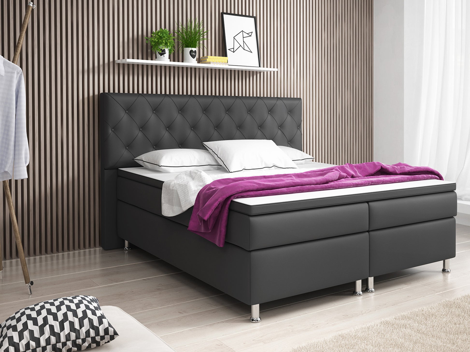 Boxspringbett Turin 180×200 Anthrazit – Kunstleder, 7‑Zonen TFK & Topper - Interbed