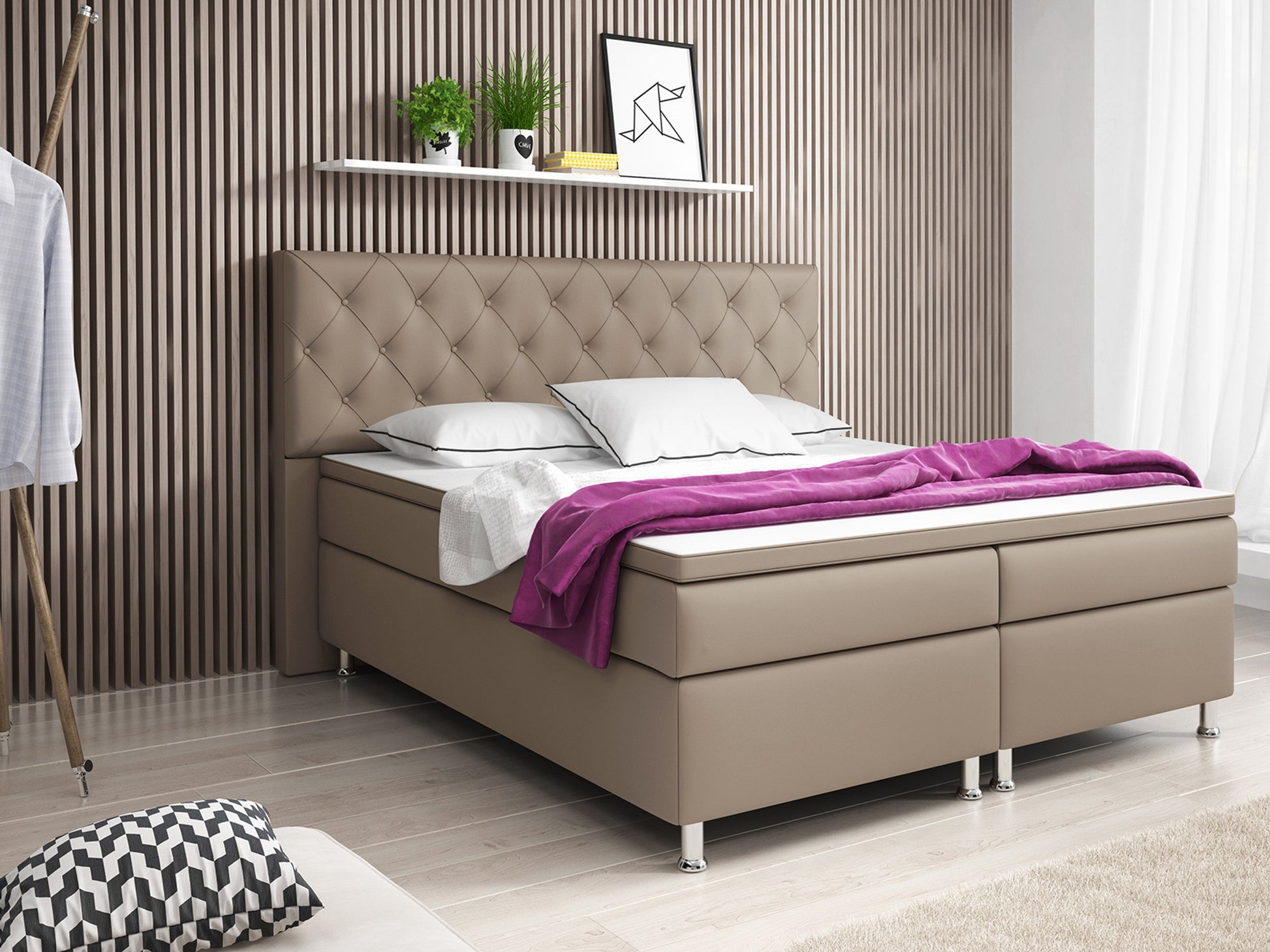 Boxspringbett Turin 180x200 Muddy – Kunstleder, 7‑Zonen & Topper - Interbed