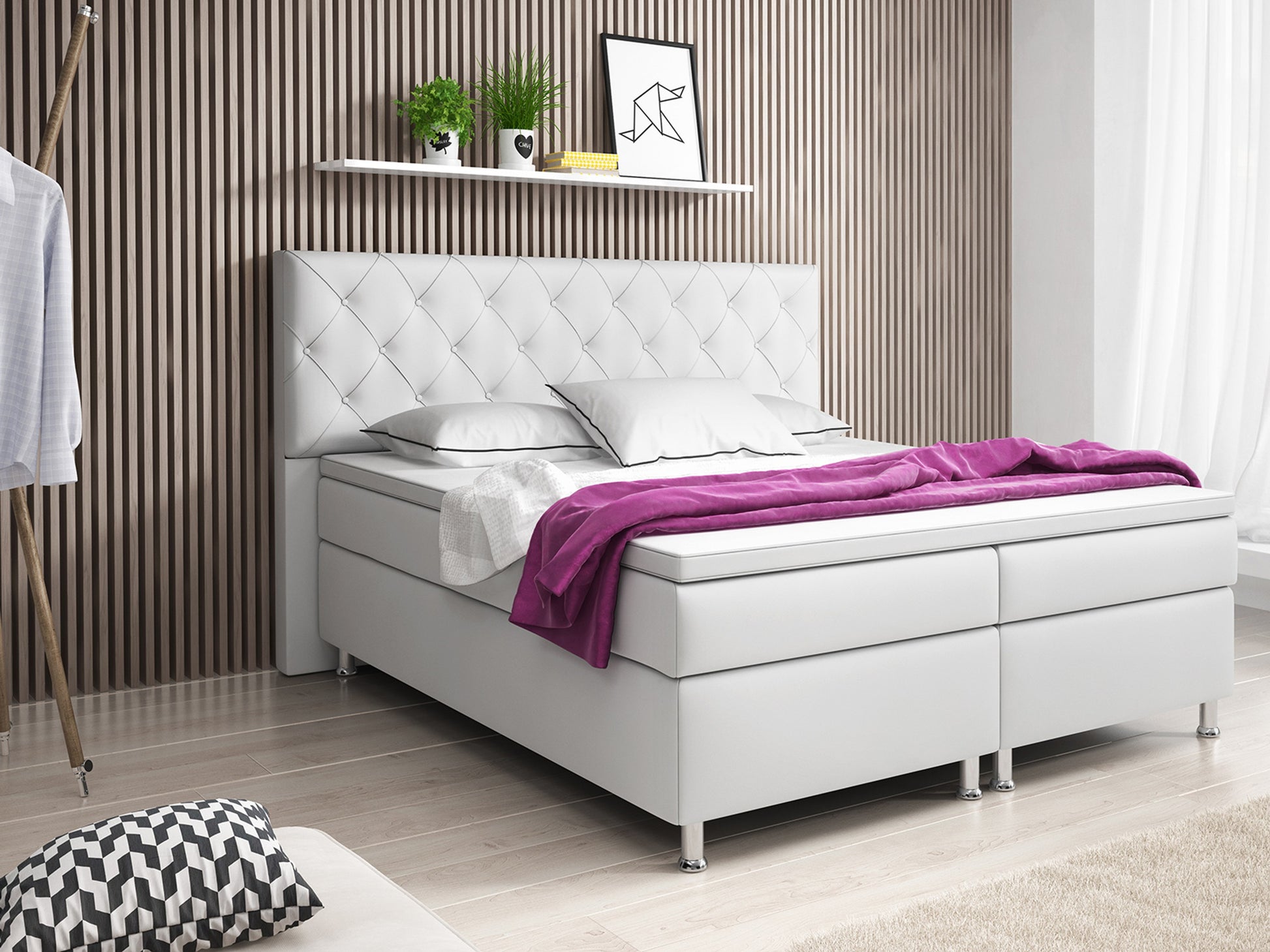 Boxspringbett Turin 180x200 Weiß – Kunstleder, 7-Zonen TFK & 6 cm Topper - Interbed