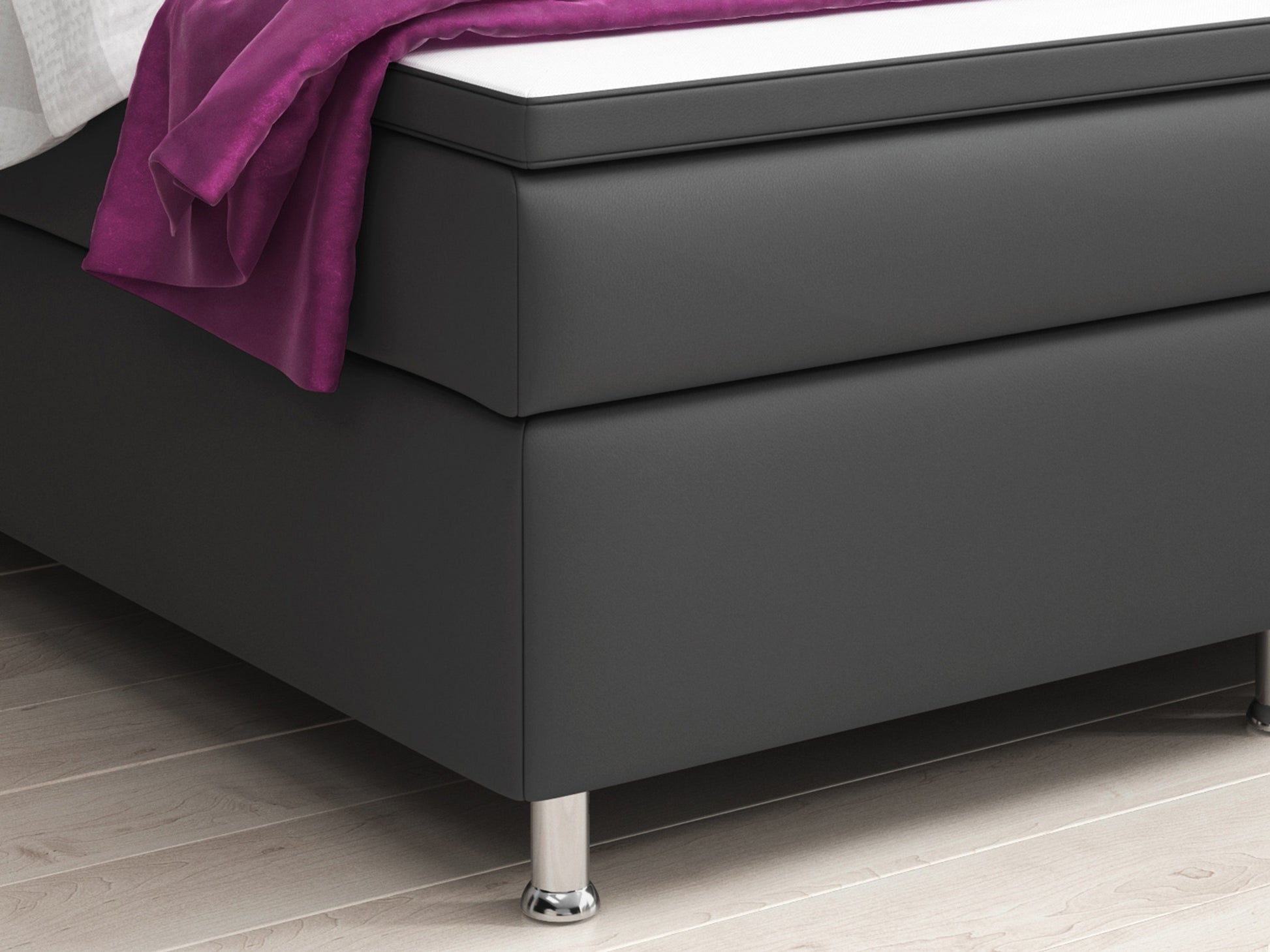 Boxspringbett Turin 180×200 Anthrazit – Kunstleder, 7‑Zonen TFK & Topper - Interbed