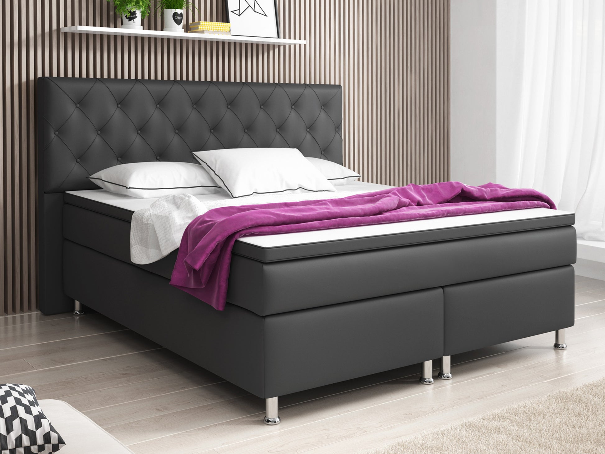 Boxspringbett Turin 180×200 Anthrazit – Kunstleder, 7‑Zonen TFK & Topper - Interbed