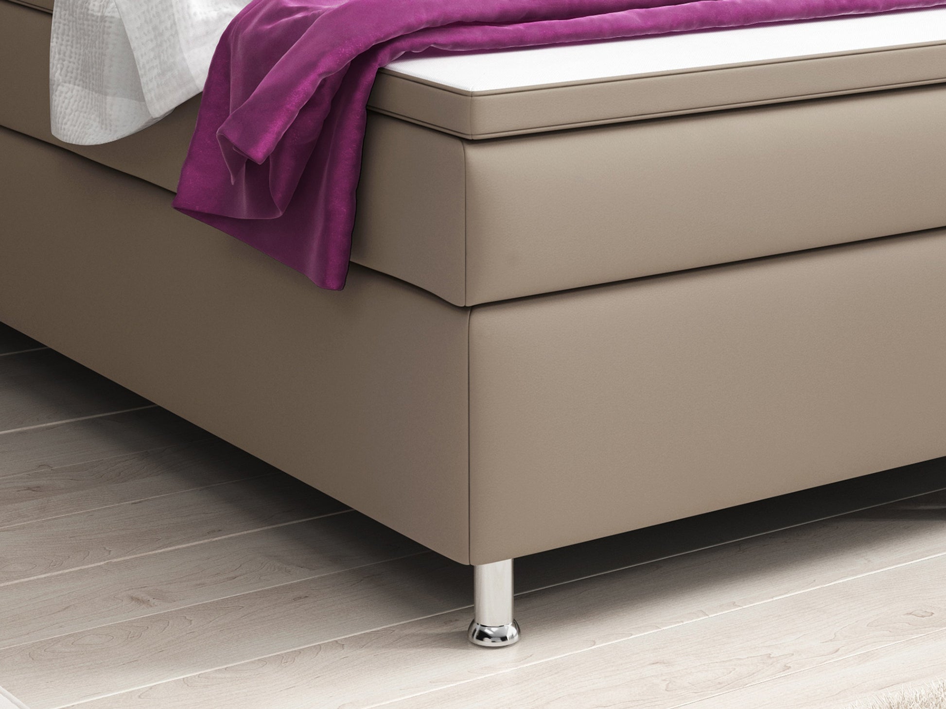 Boxspringbett Turin 180x200 Muddy – Kunstleder, 7‑Zonen & Topper - Interbed