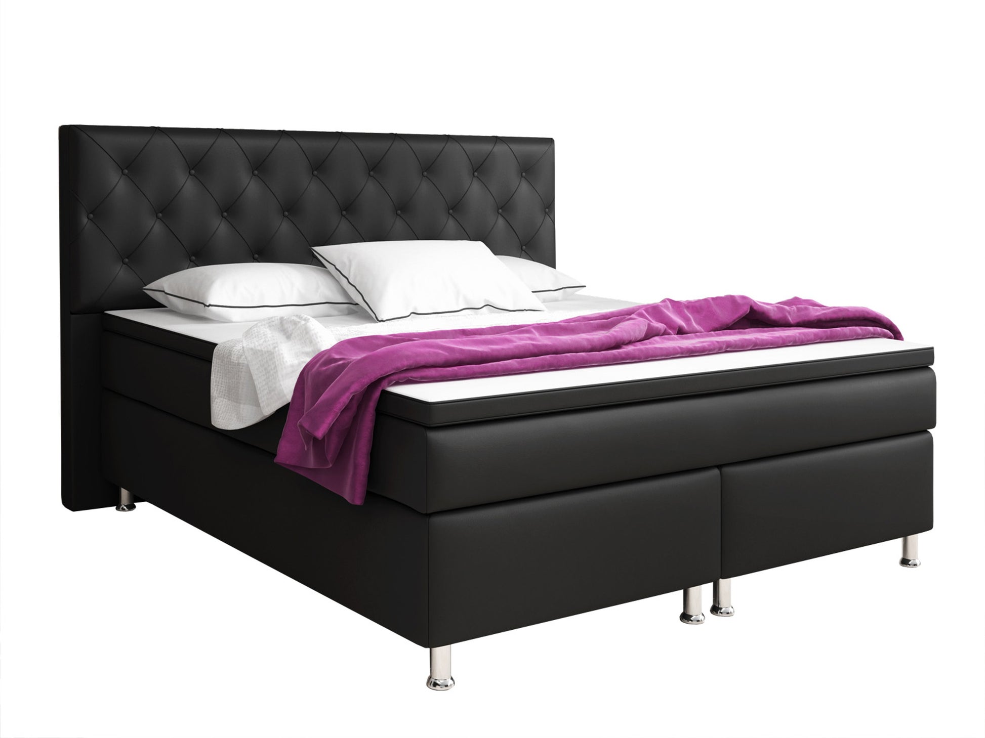 Boxspringbett Turin 180x200 Kunstleder Schwarz – 2×7-Zonen TFK & 6 cm Topper - Interbed