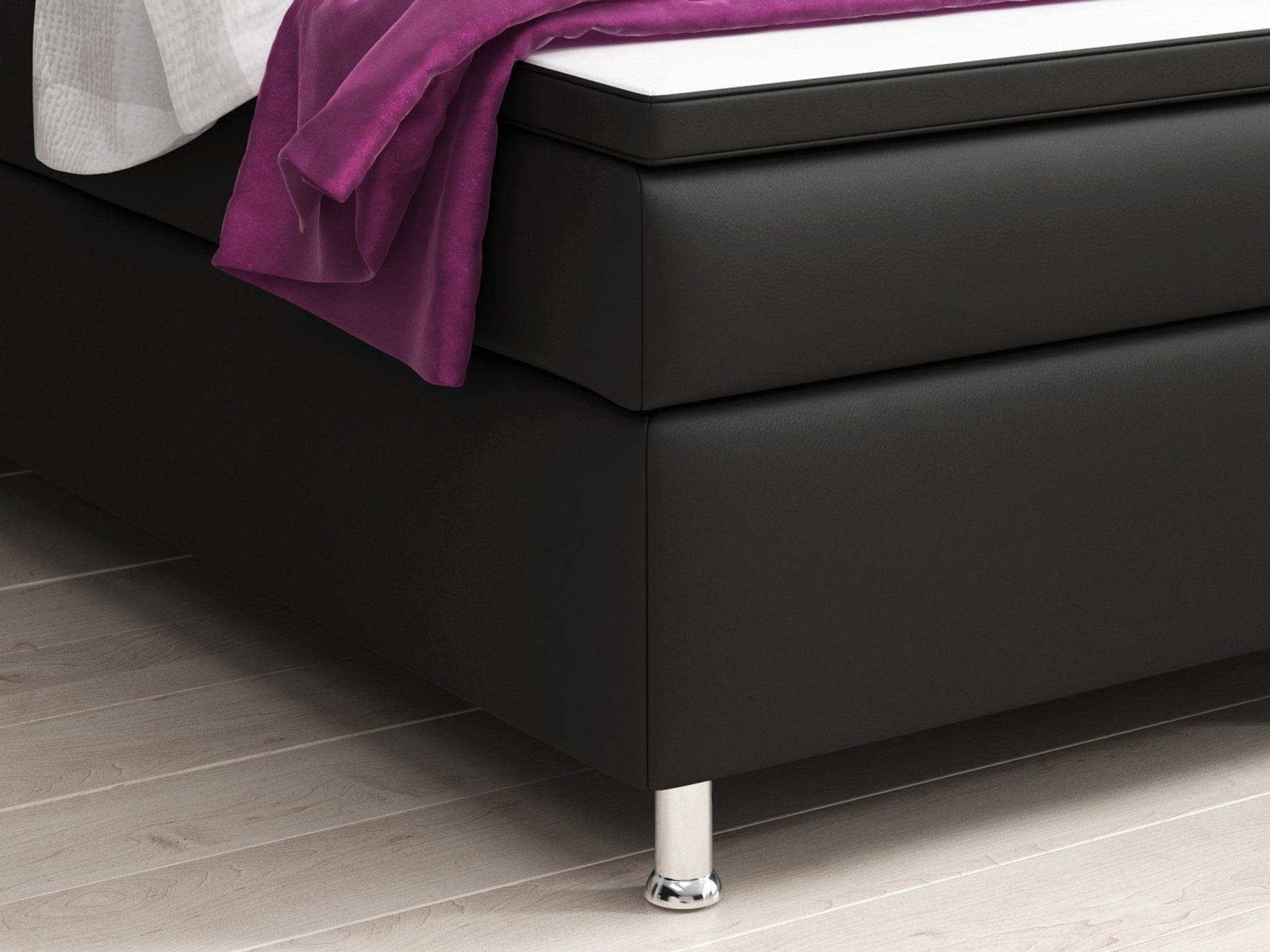 Boxspringbett Turin 180x200 Kunstleder Schwarz – 2×7-Zonen TFK & 6 cm Topper - Interbed