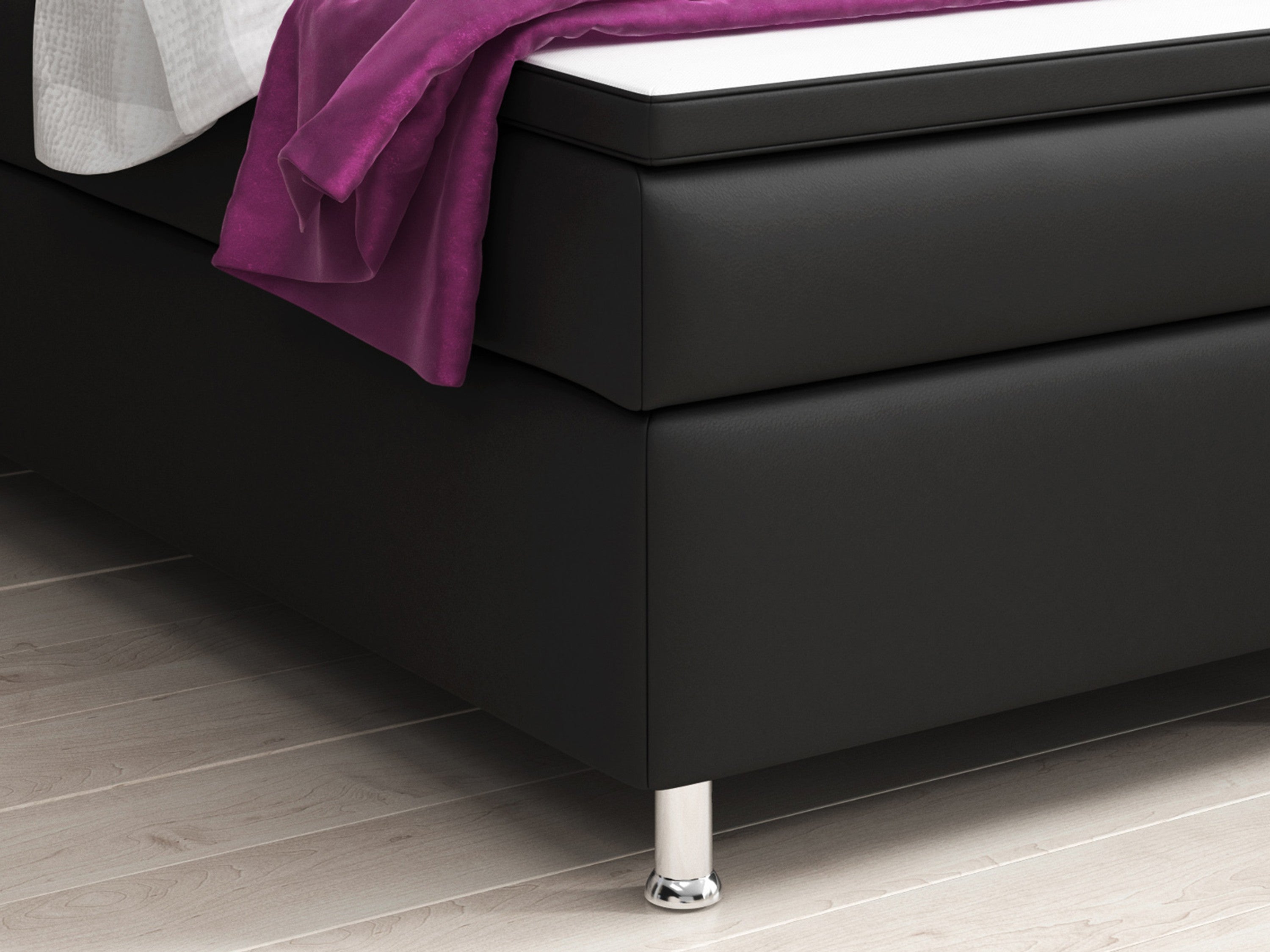 Boxspringbett Turin 180x200 Kunstleder Schwarz – 2×7-Zonen TFK & 6 cm Topper - Interbed