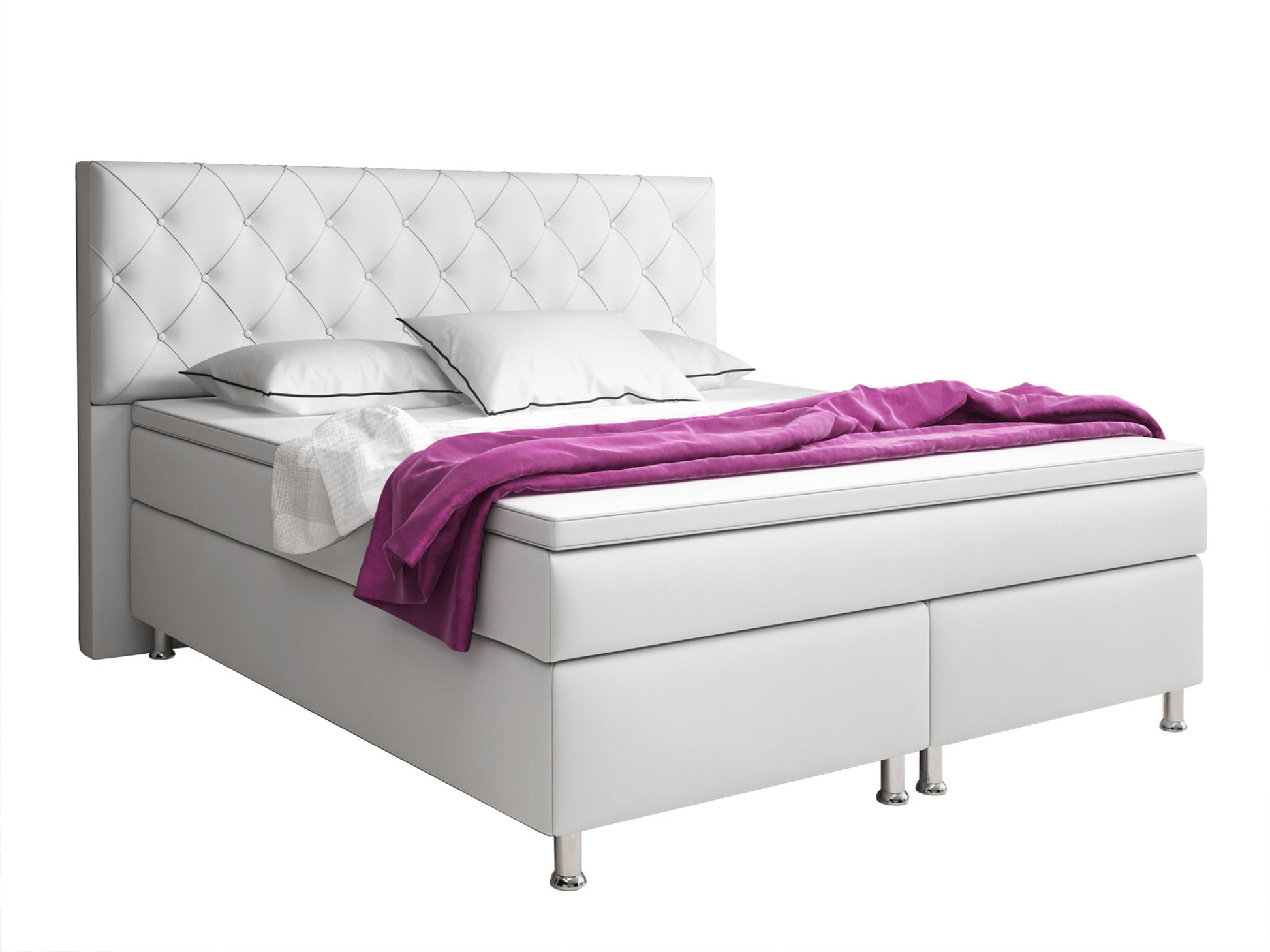 Boxspringbett Turin 180x200 Weiß – Kunstleder, 7-Zonen TFK & 6 cm Topper - Interbed