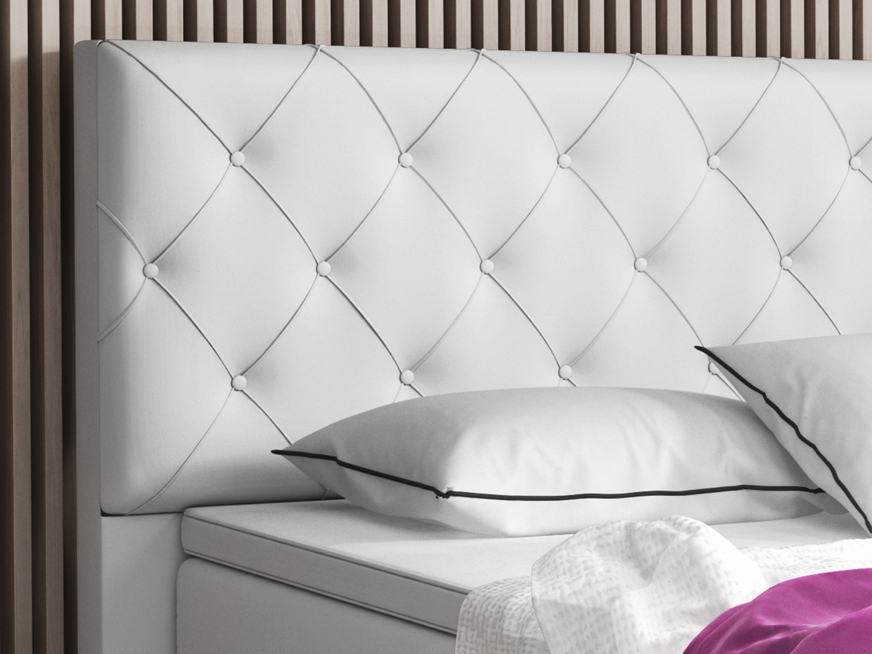 Boxspringbett Turin 180x200 Weiß – Kunstleder, 7-Zonen TFK & 6 cm Topper - Interbed