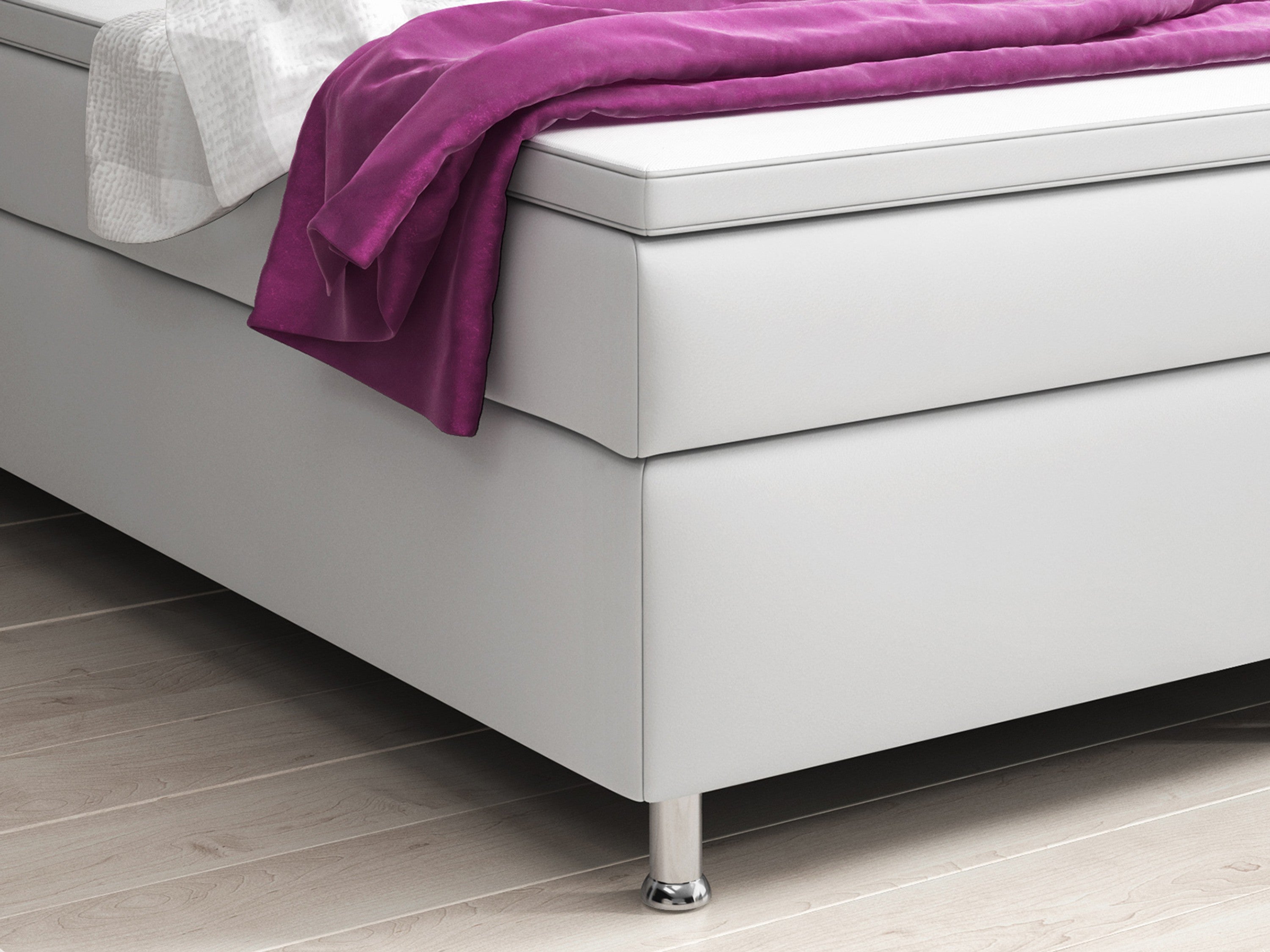 Boxspringbett Turin 180x200 Weiß – Kunstleder, 7-Zonen TFK & 6 cm Topper - Interbed