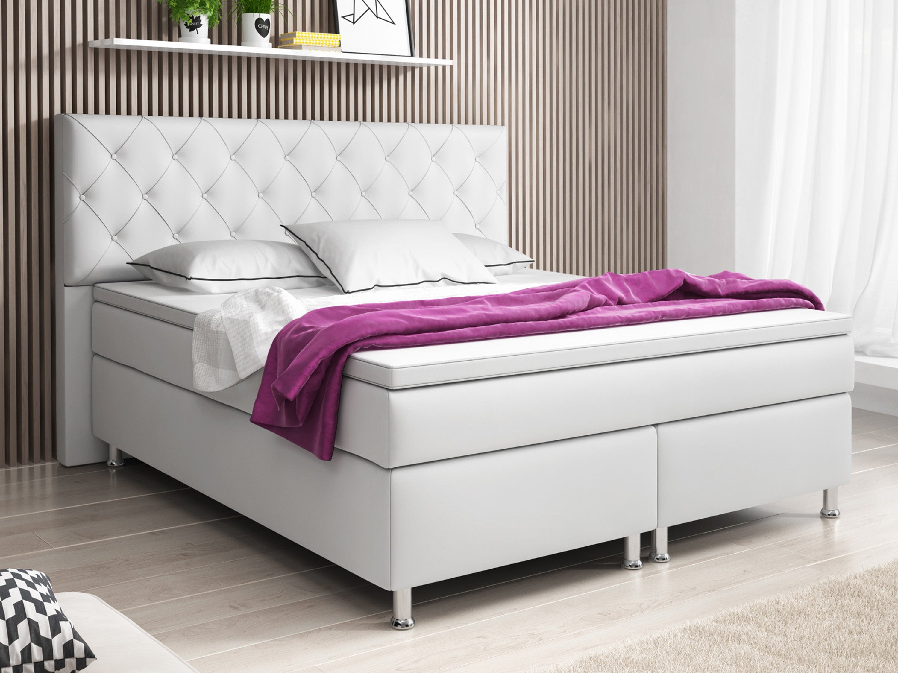 Boxspringbett Turin 180x200 Weiß – Kunstleder, 7-Zonen TFK & 6 cm Topper - Interbed