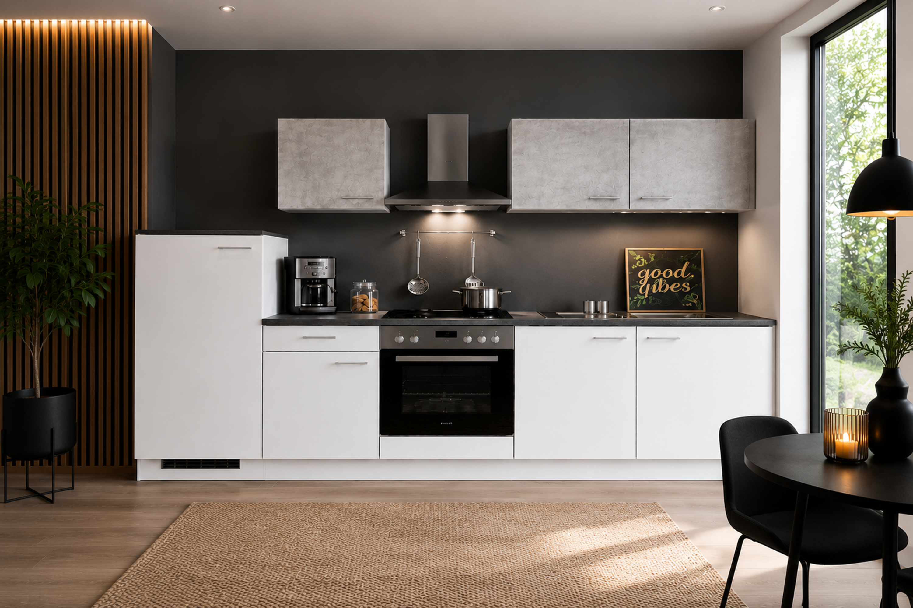 Manila Küchenblock 270 cm Weiß/Betonoptik – Moderne Küchenzeile mit Soft-Close, Arbeitsplatte & Spüle
