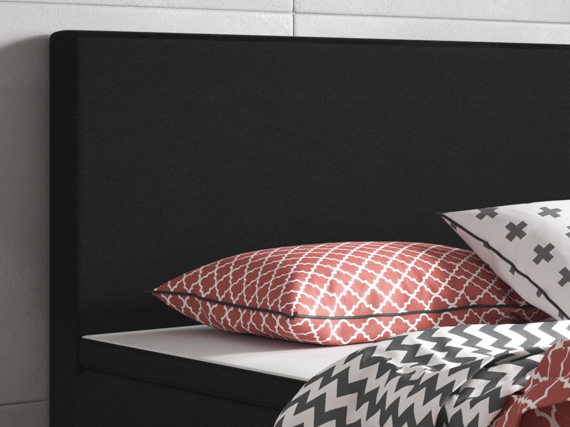 Boxspringbett Berlin 180x200 cm Webstoff Schwarz Boxspring Optik - Interbed