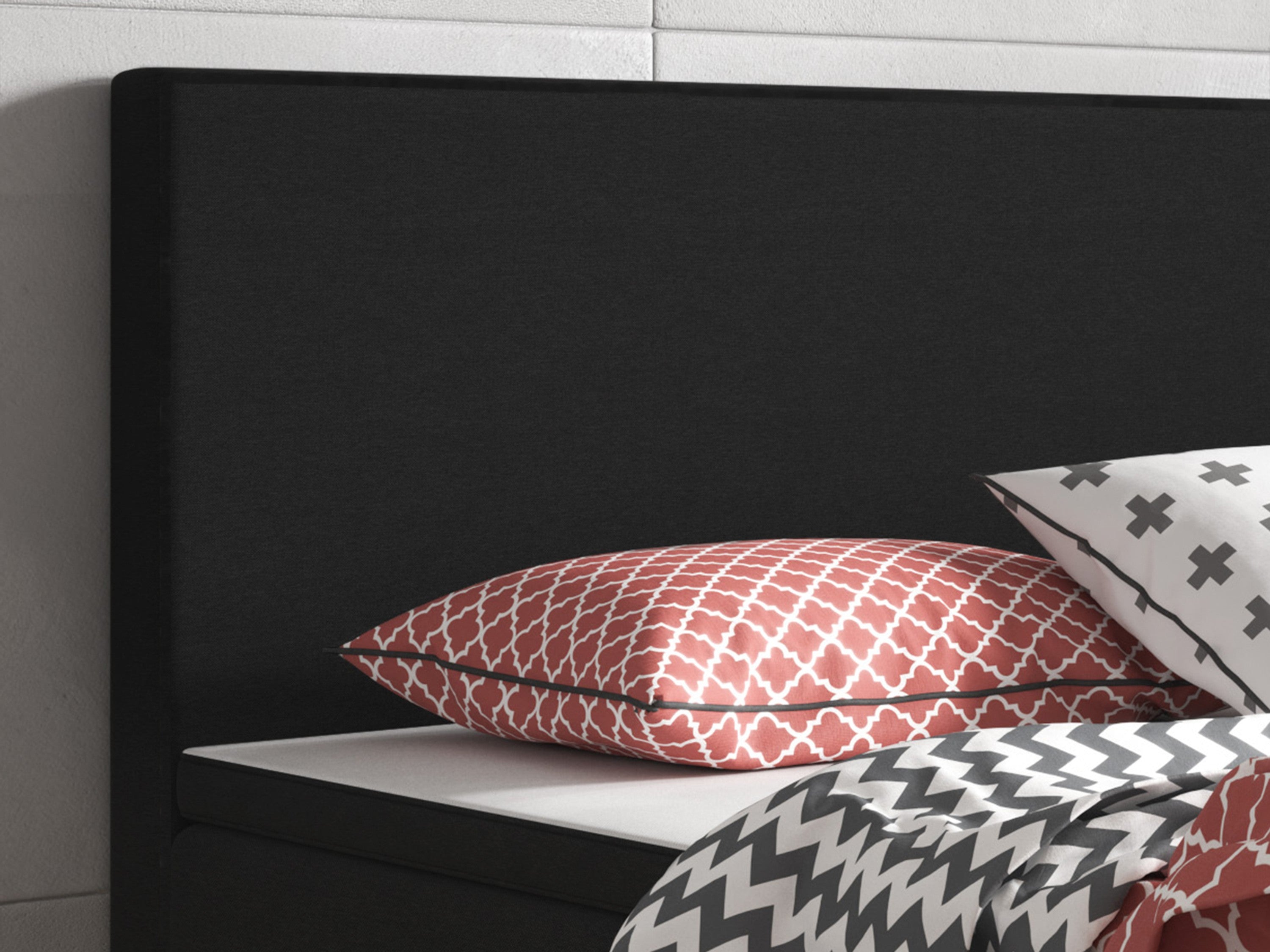Boxspringbett Berlin 90x200 cm Webstoff Schwarz Boxspring Optik - Interbed