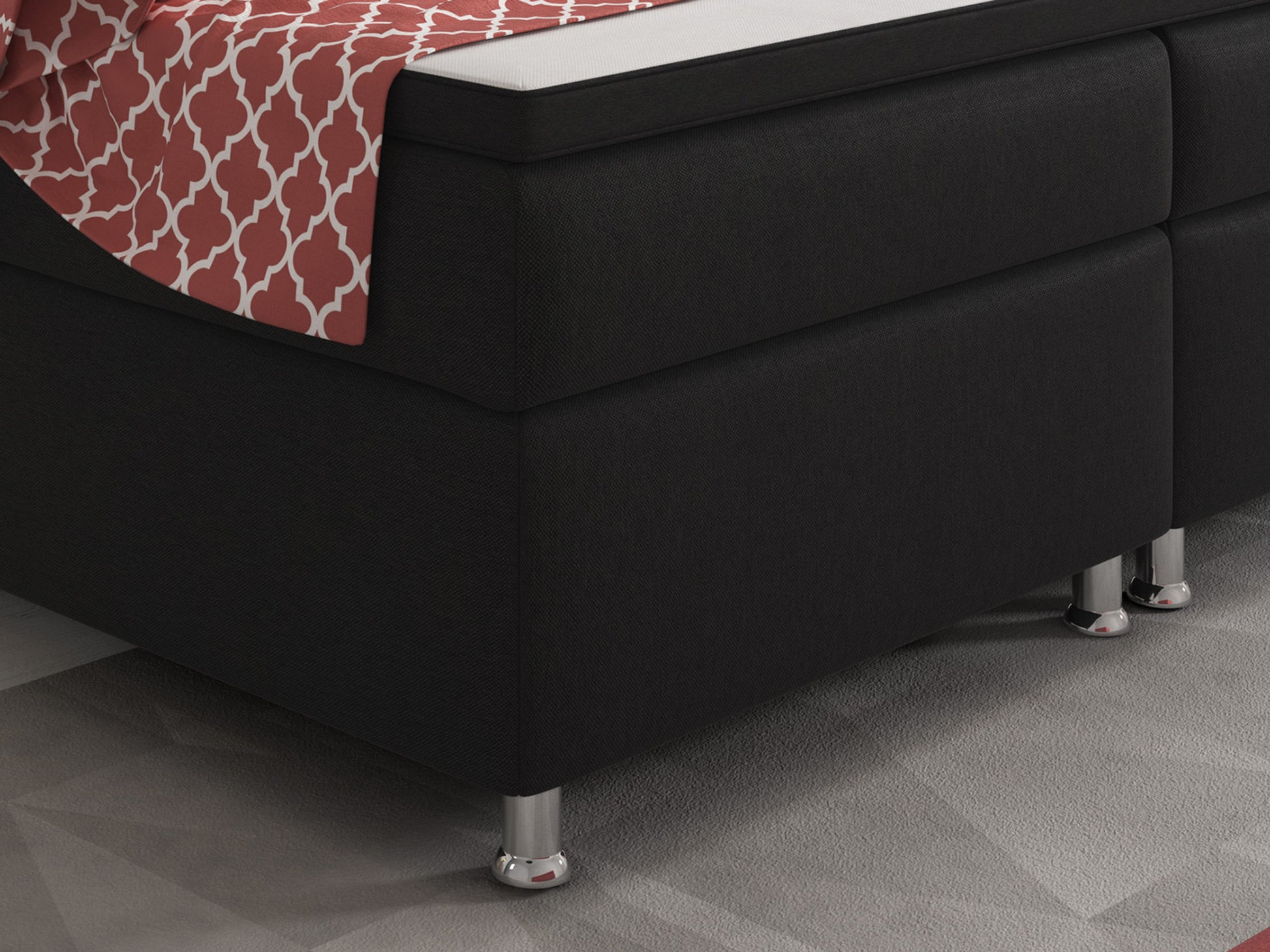 Boxspringbett Berlin 90x200 cm Webstoff Schwarz Boxspring Optik - Interbed