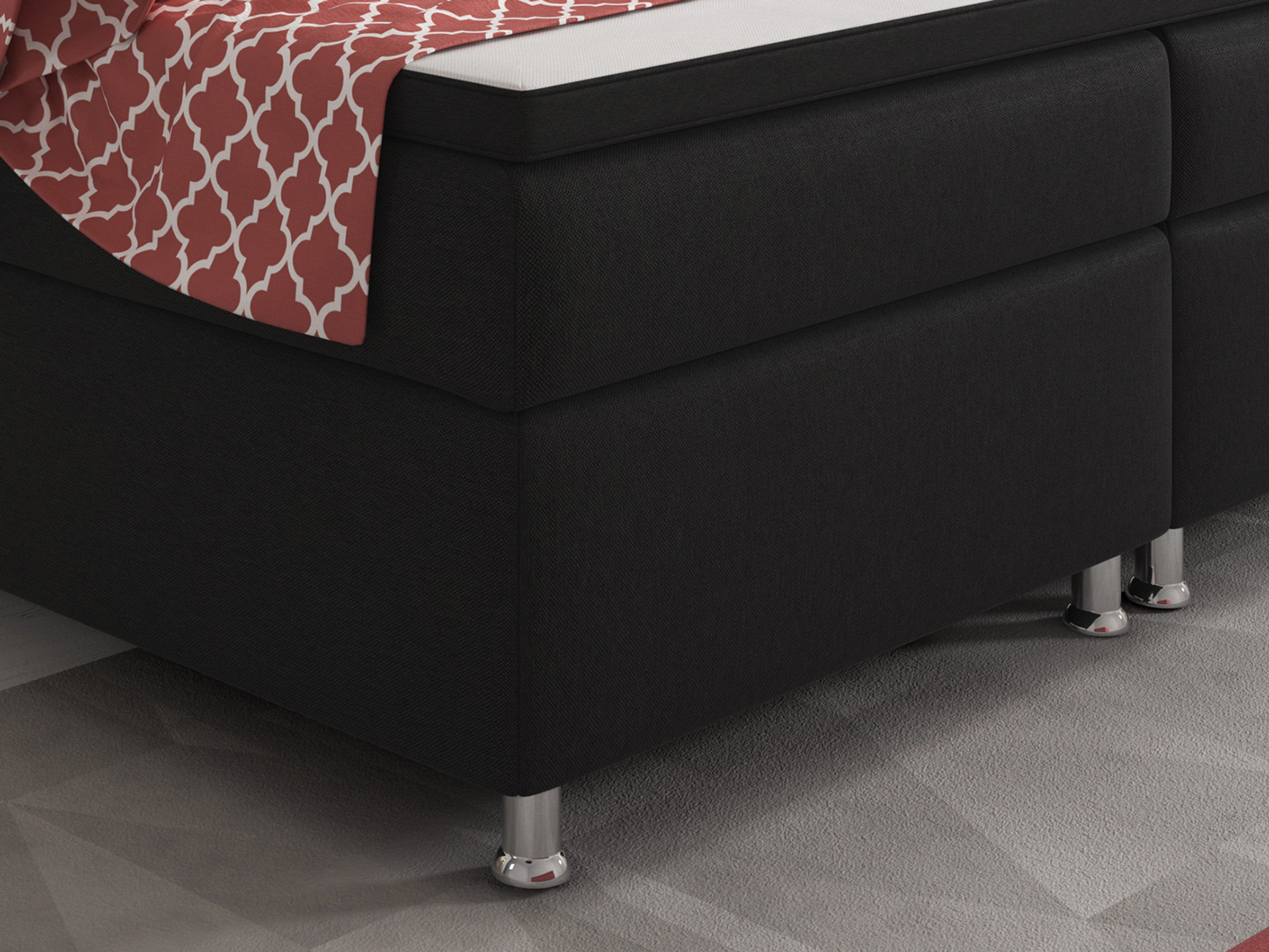 Boxspringbett Berlin 90x200 cm Webstoff Schwarz Boxspring Optik - Interbed
