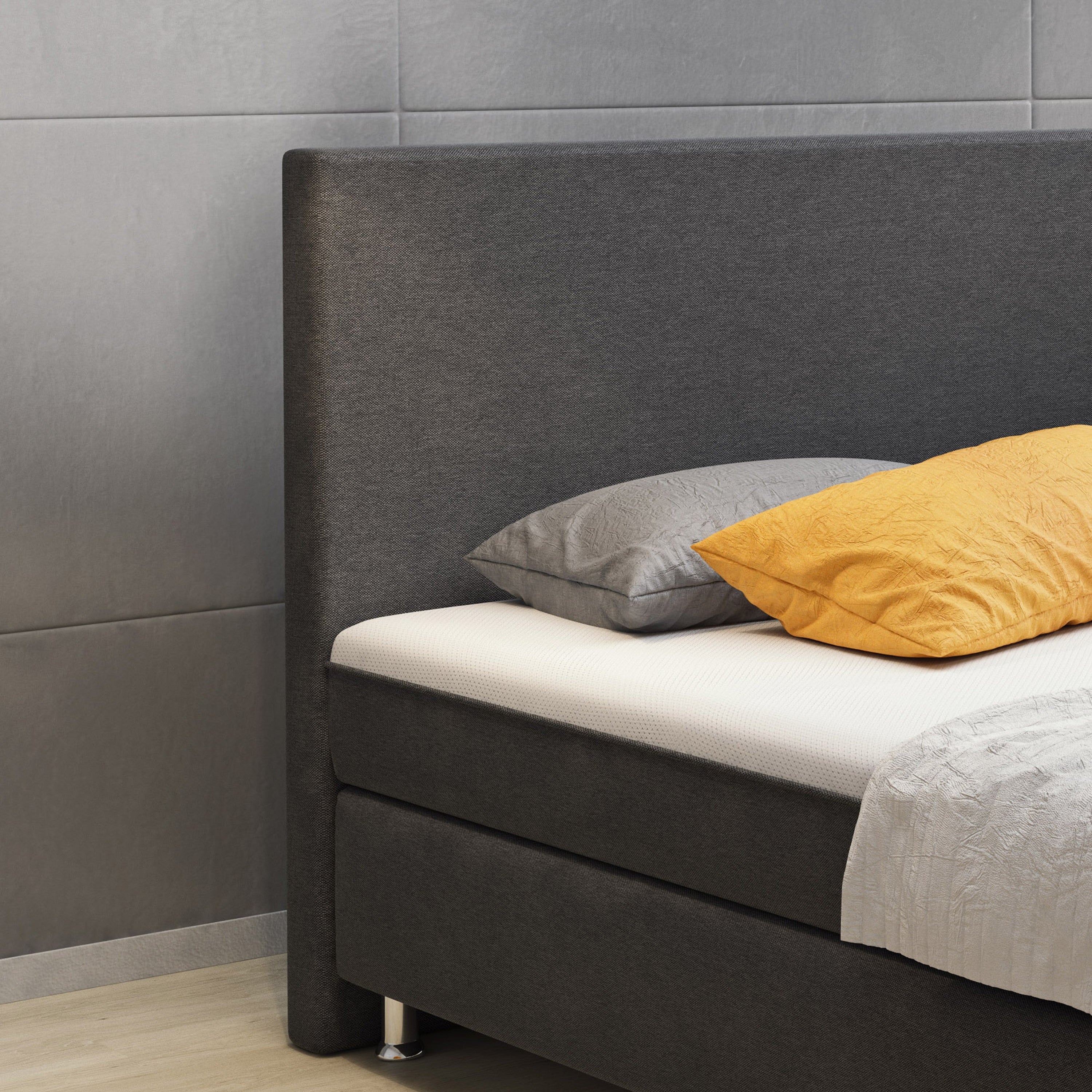 Boxspringbett Berlin 180x200 cm Webstoff Anthrazit mit intergriertem Topper - Interbed