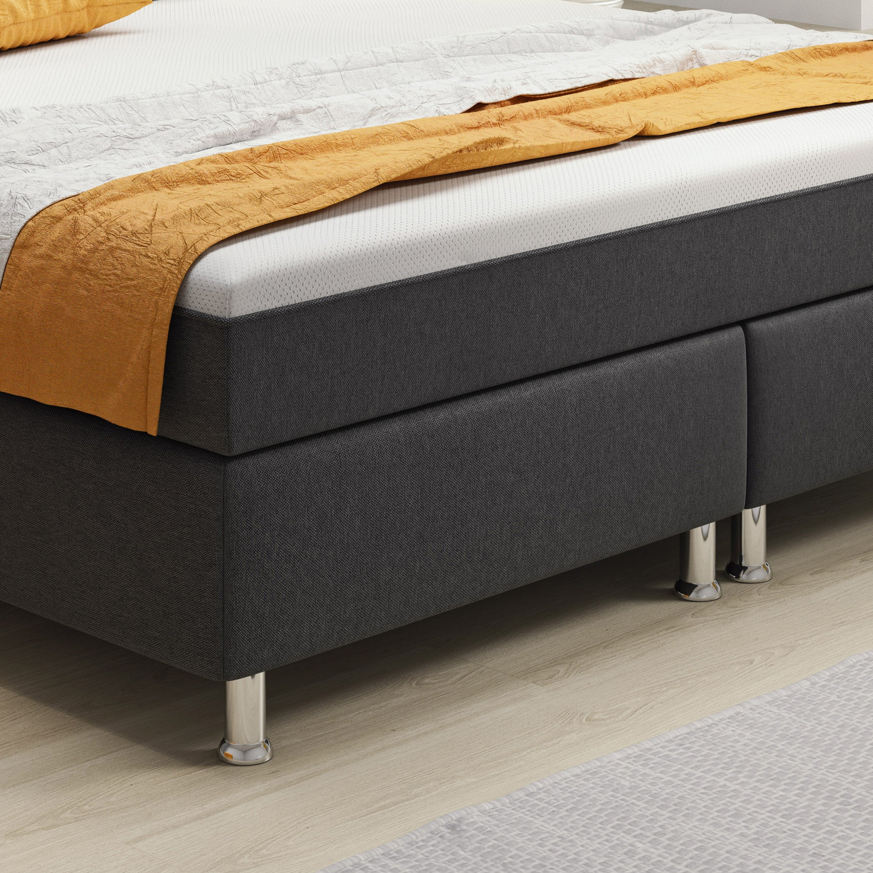 Boxspringbett Berlin 180x200 cm Webstoff Anthrazit mit intergriertem Topper - Interbed
