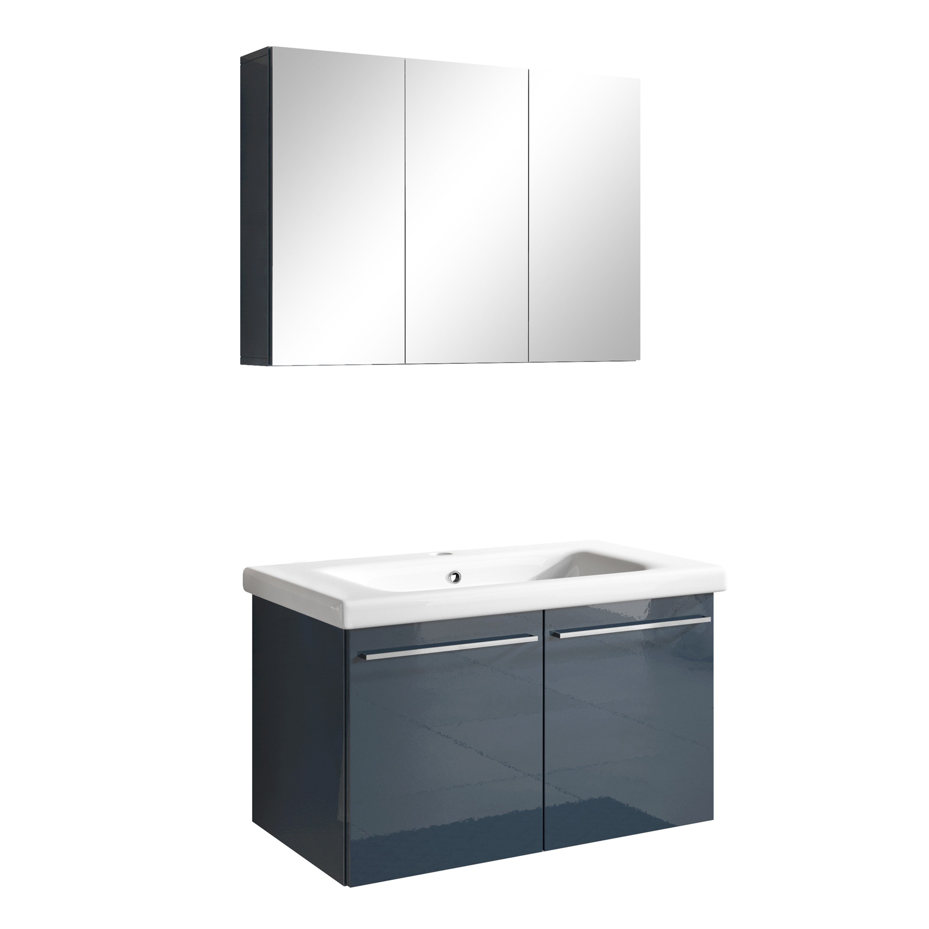 Badmöbel Set Corsica 2‑tlg. 80 cm – Anthrazit Hochglanz, inkl. Keramik-Waschbecken