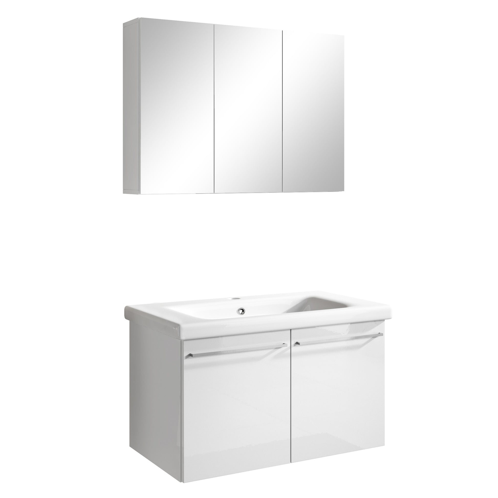 Badmöbel Set Corsica 2 tlg. Hochglanz Weiss Spiegelschrank Waschbeckenschrank 80cm - Interbed