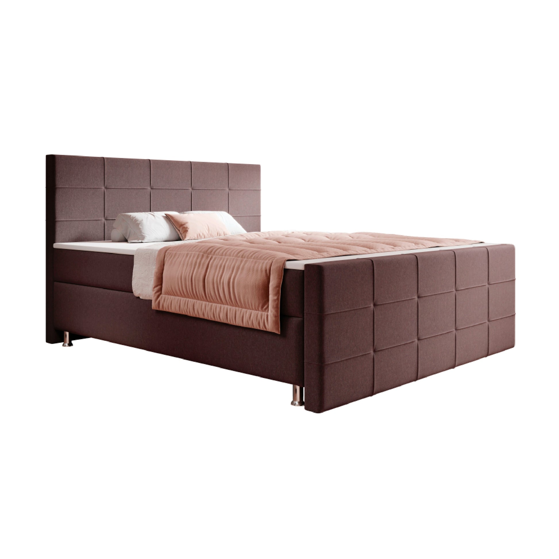 Boxspringbett F004 180x200 cm Webstoff Braun – Visco‑Topper & 7‑Zonen - Interbed